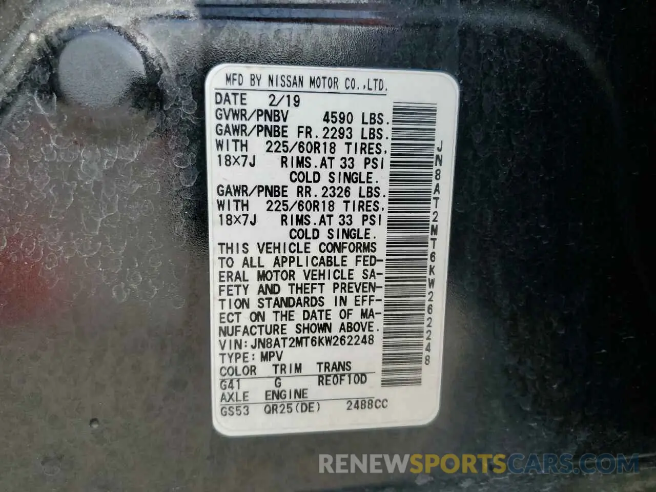 14 Photograph of a damaged car JN8AT2MT6KW262248 NISSAN ROGUE 2019
