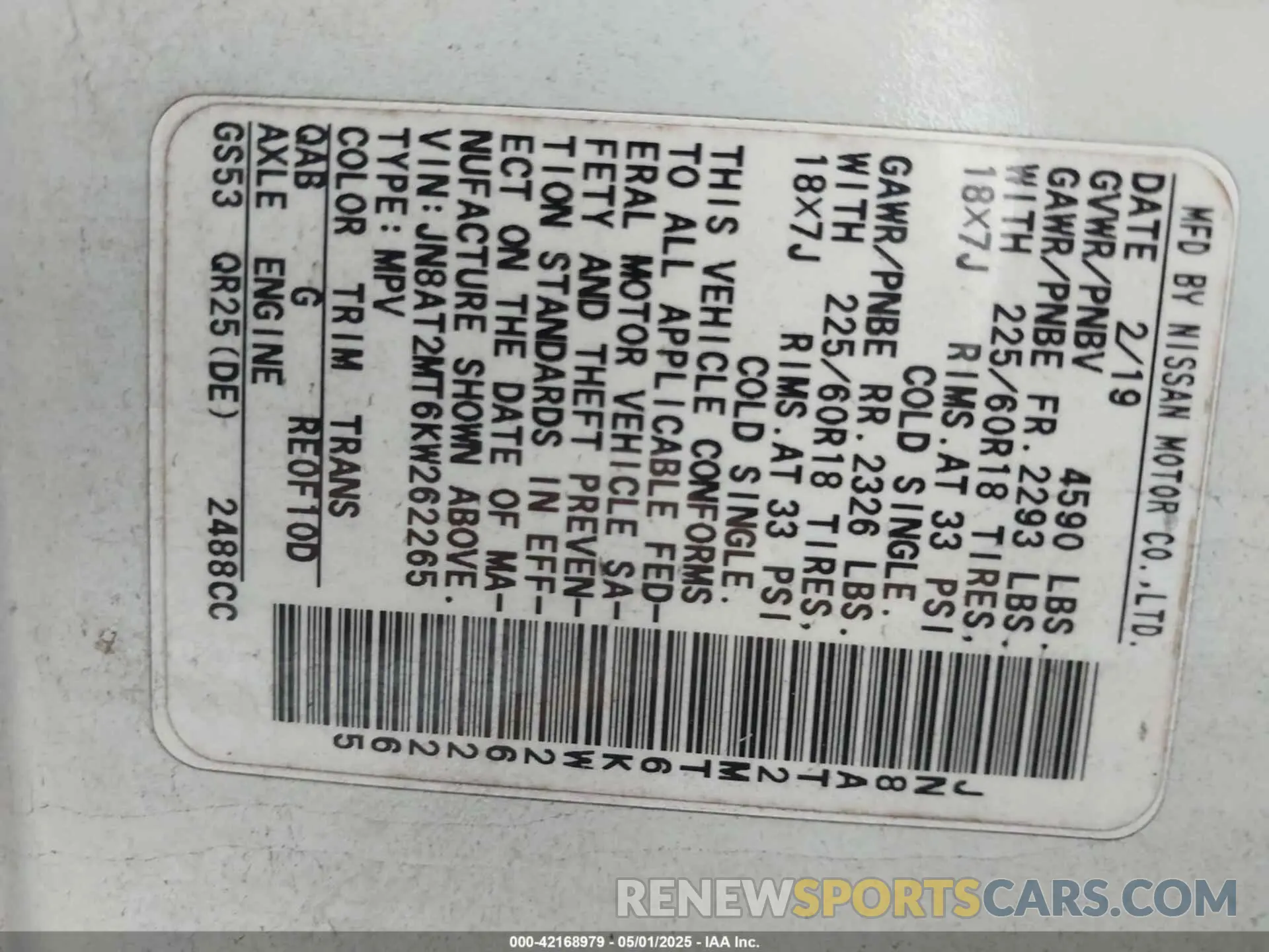 9 Photograph of a damaged car JN8AT2MT6KW262265 NISSAN ROGUE 2019