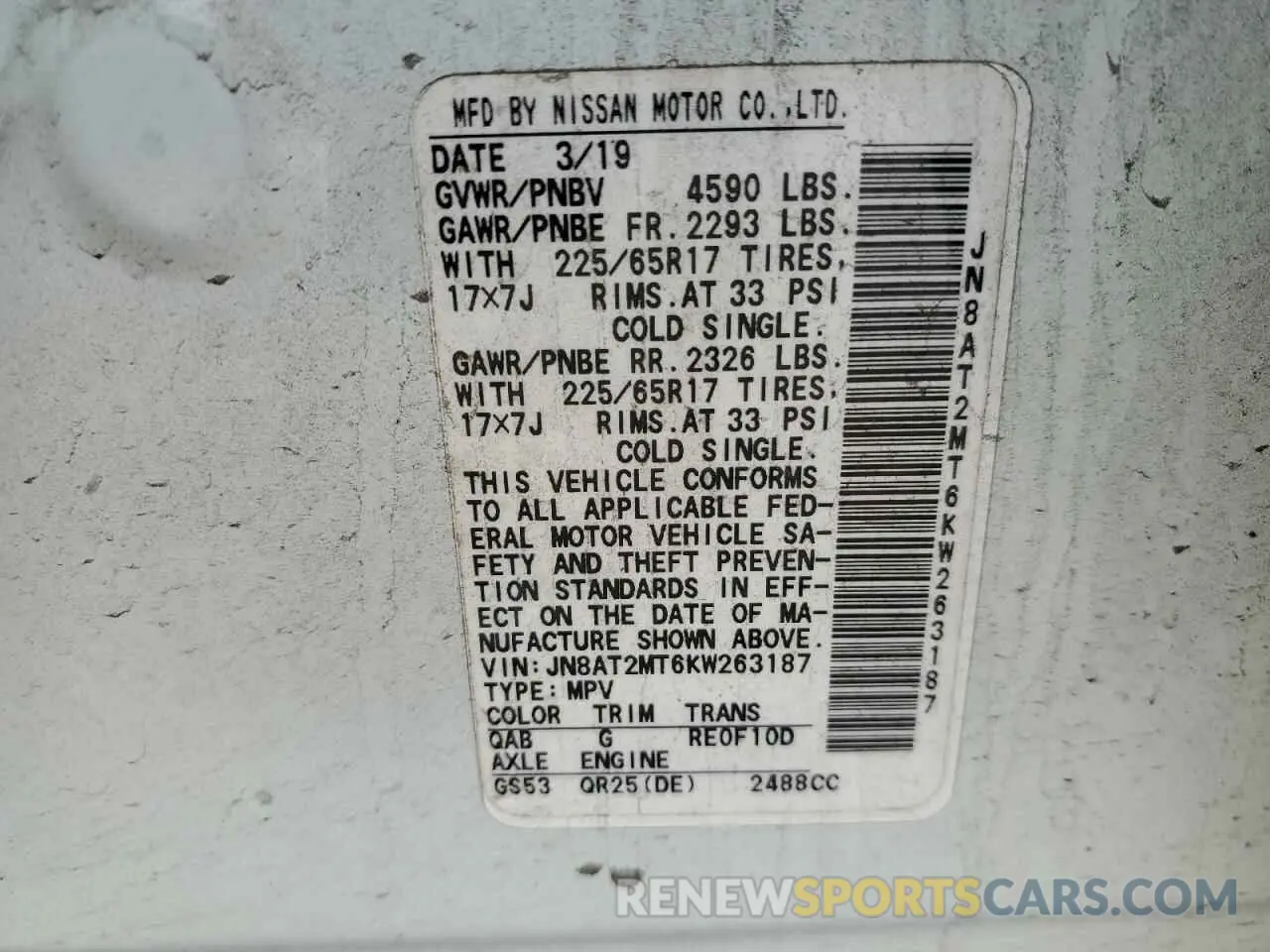 14 Photograph of a damaged car JN8AT2MT6KW263187 NISSAN ROGUE 2019