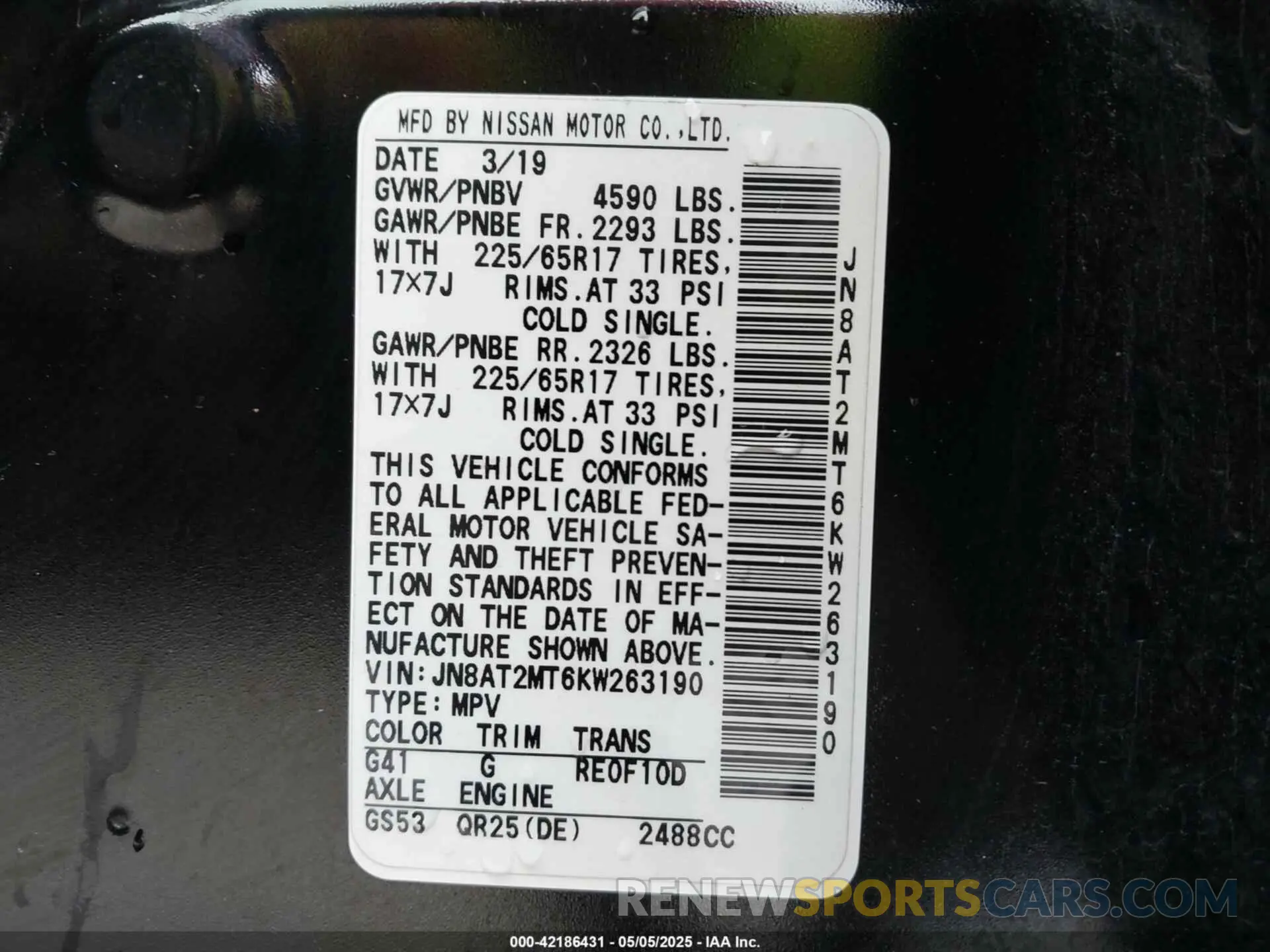 9 Photograph of a damaged car JN8AT2MT6KW263190 NISSAN ROGUE 2019