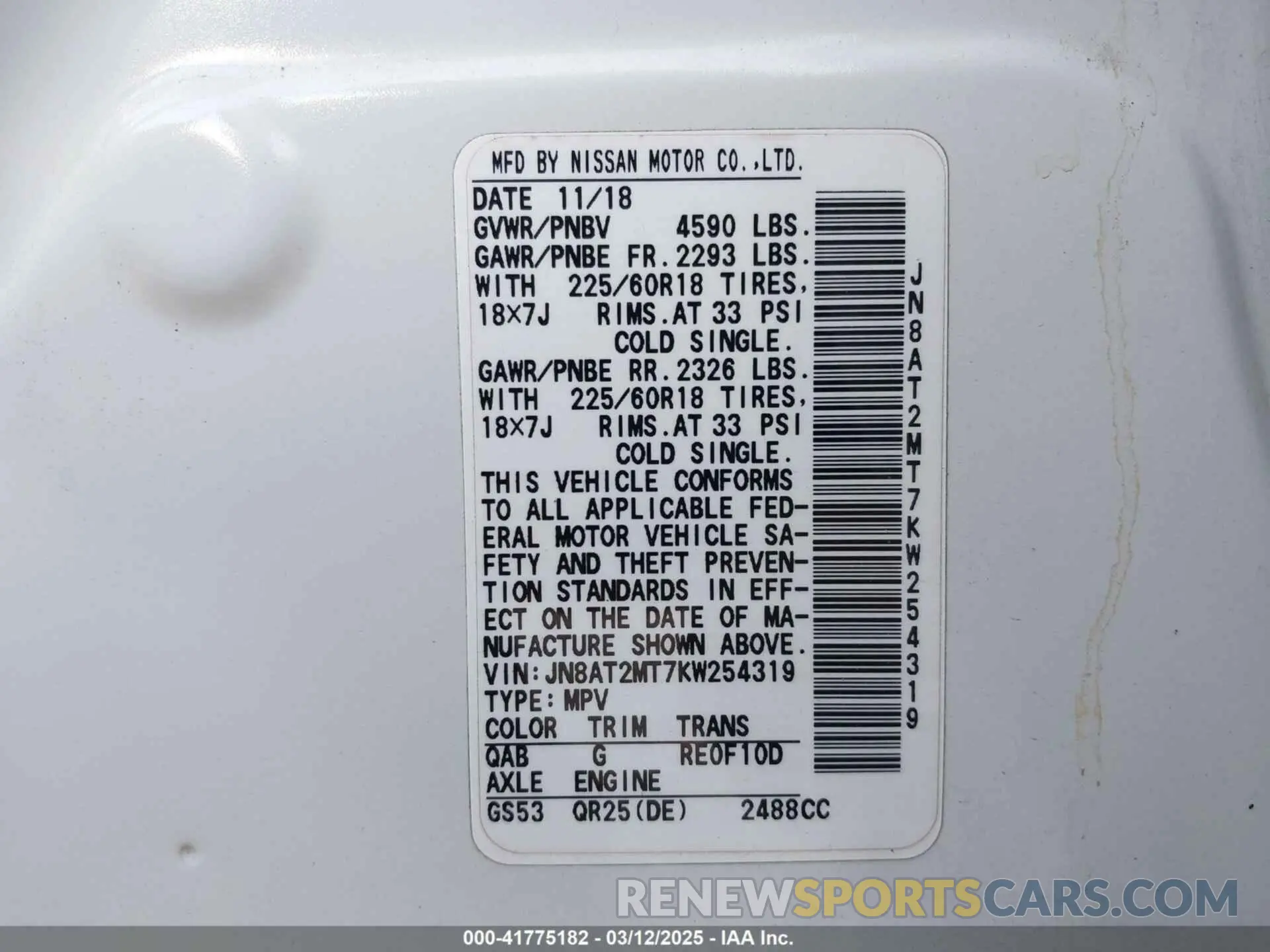 9 Photograph of a damaged car JN8AT2MT7KW254319 NISSAN ROGUE 2019