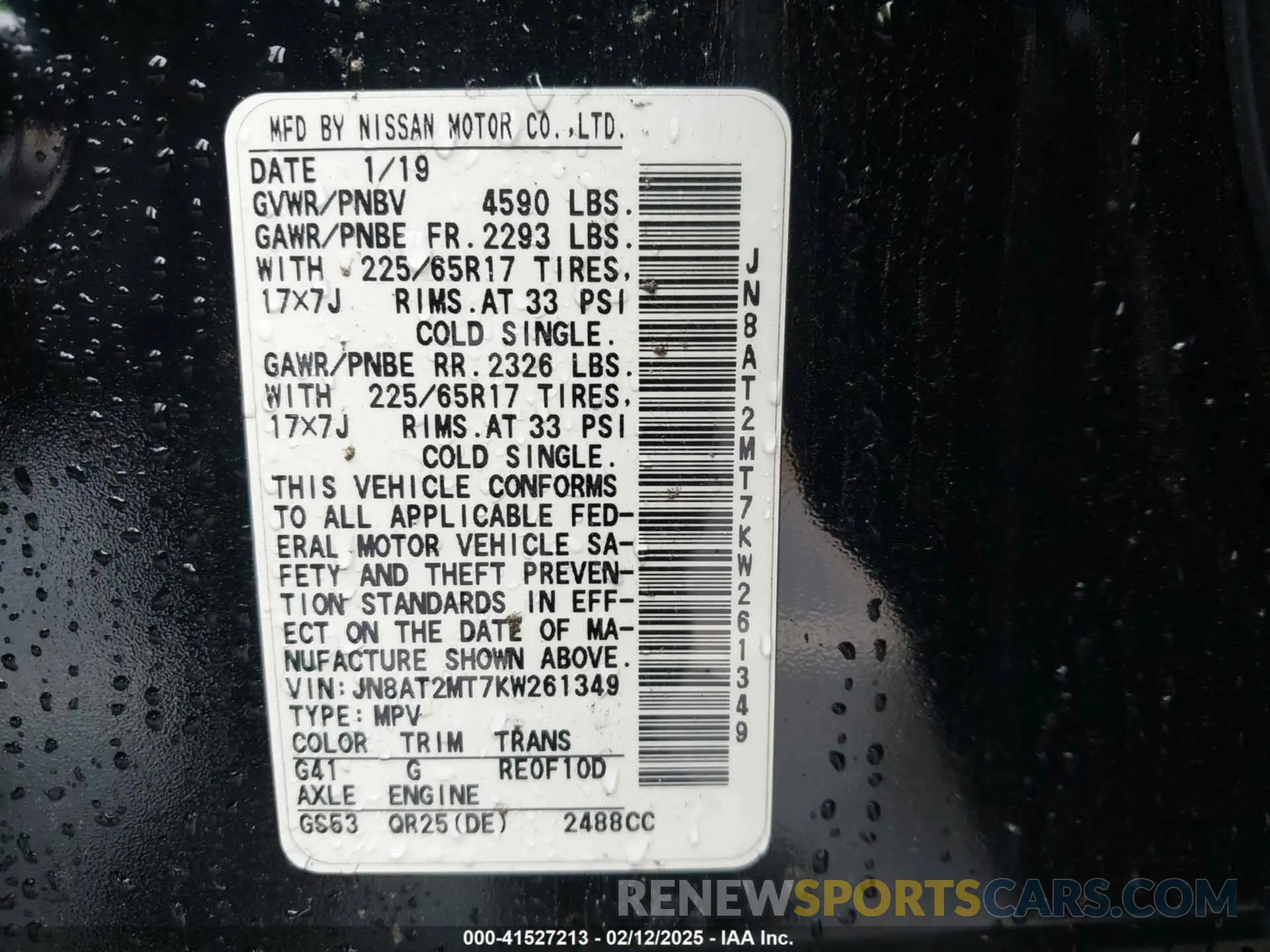 9 Photograph of a damaged car JN8AT2MT7KW261349 NISSAN ROGUE 2019