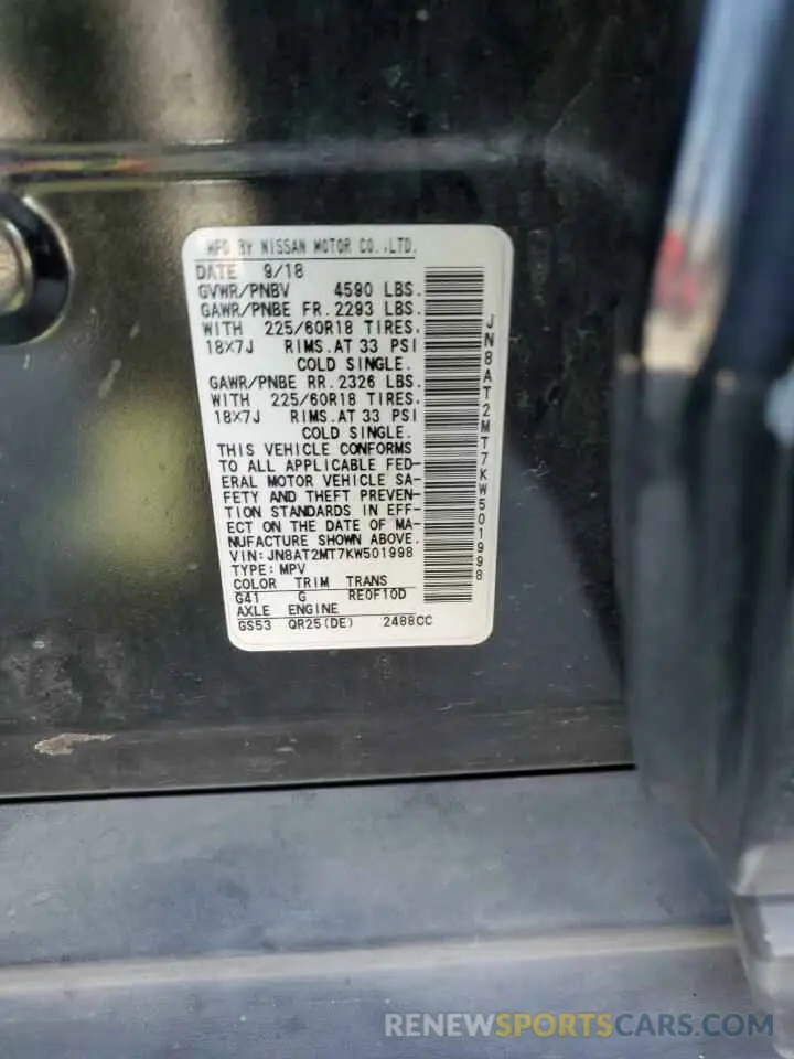 13 Photograph of a damaged car JN8AT2MT7KW501998 NISSAN ROGUE 2019