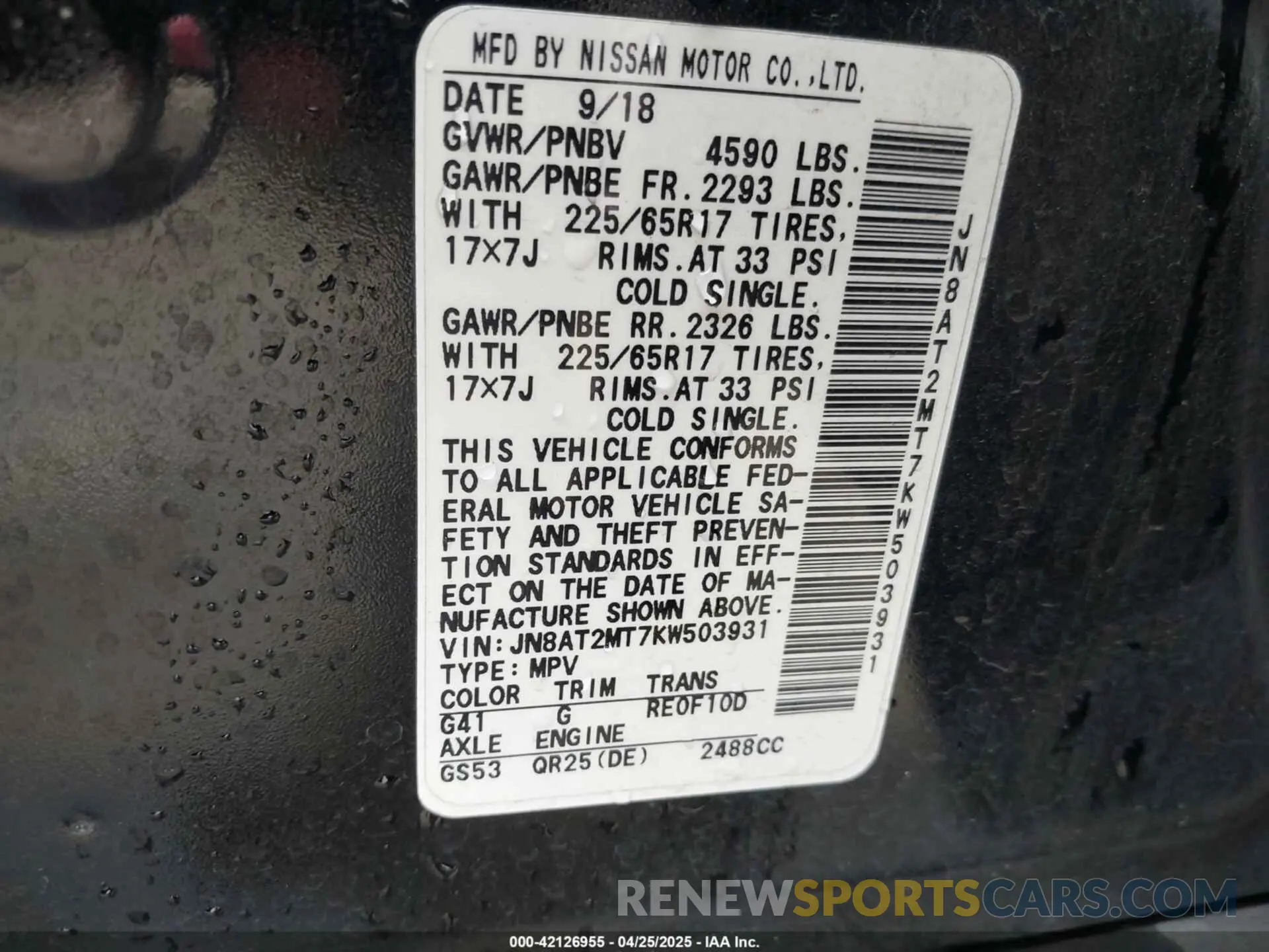 9 Photograph of a damaged car JN8AT2MT7KW503931 NISSAN ROGUE 2019