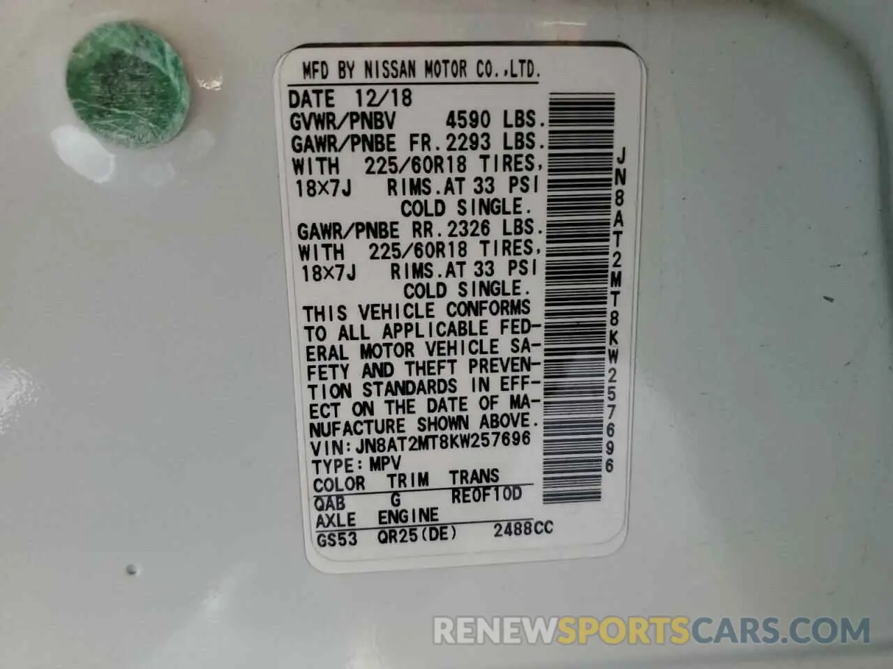 13 Photograph of a damaged car JN8AT2MT8KW257696 NISSAN ROGUE 2019