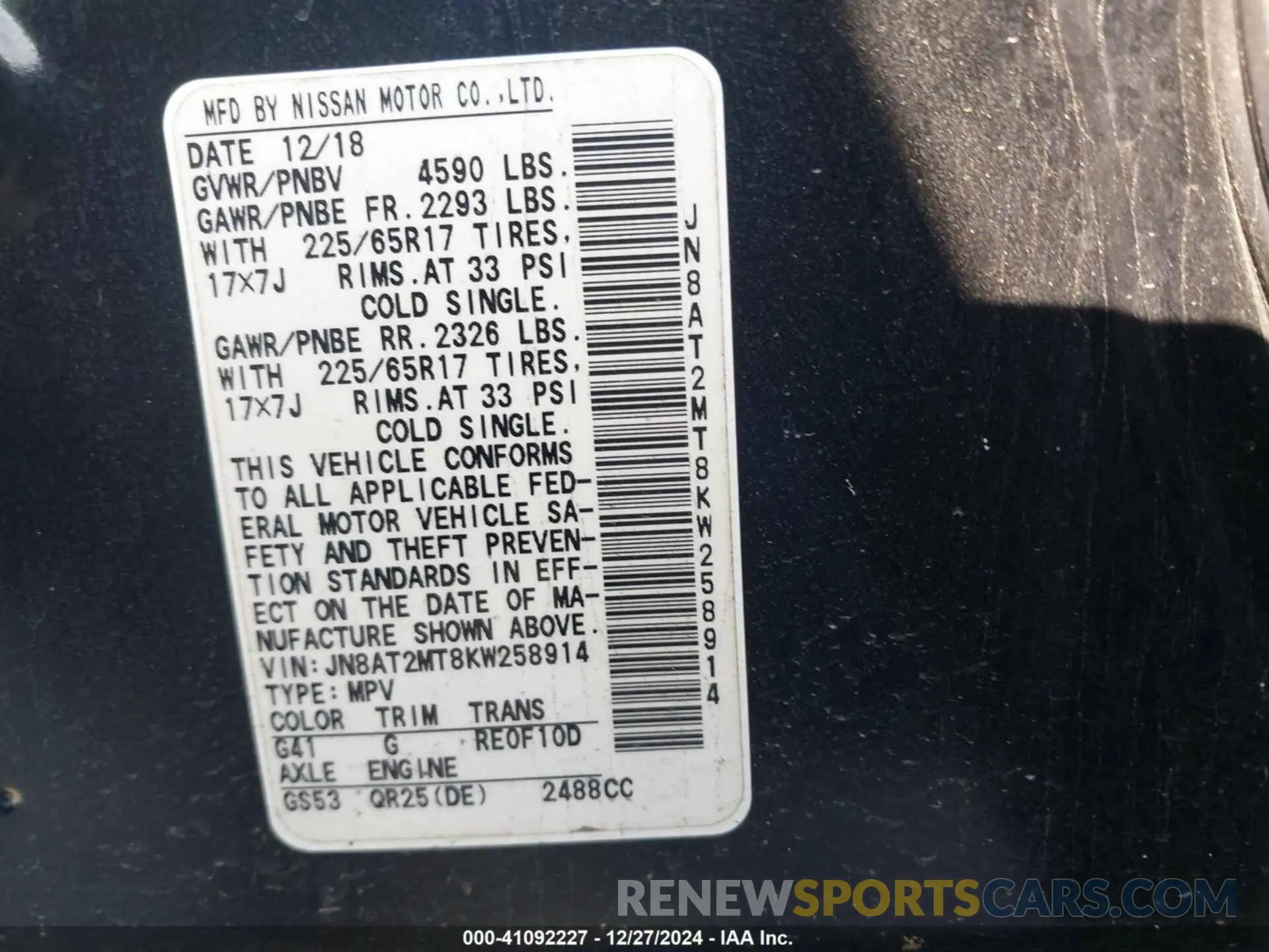 9 Photograph of a damaged car JN8AT2MT8KW258914 NISSAN ROGUE 2019