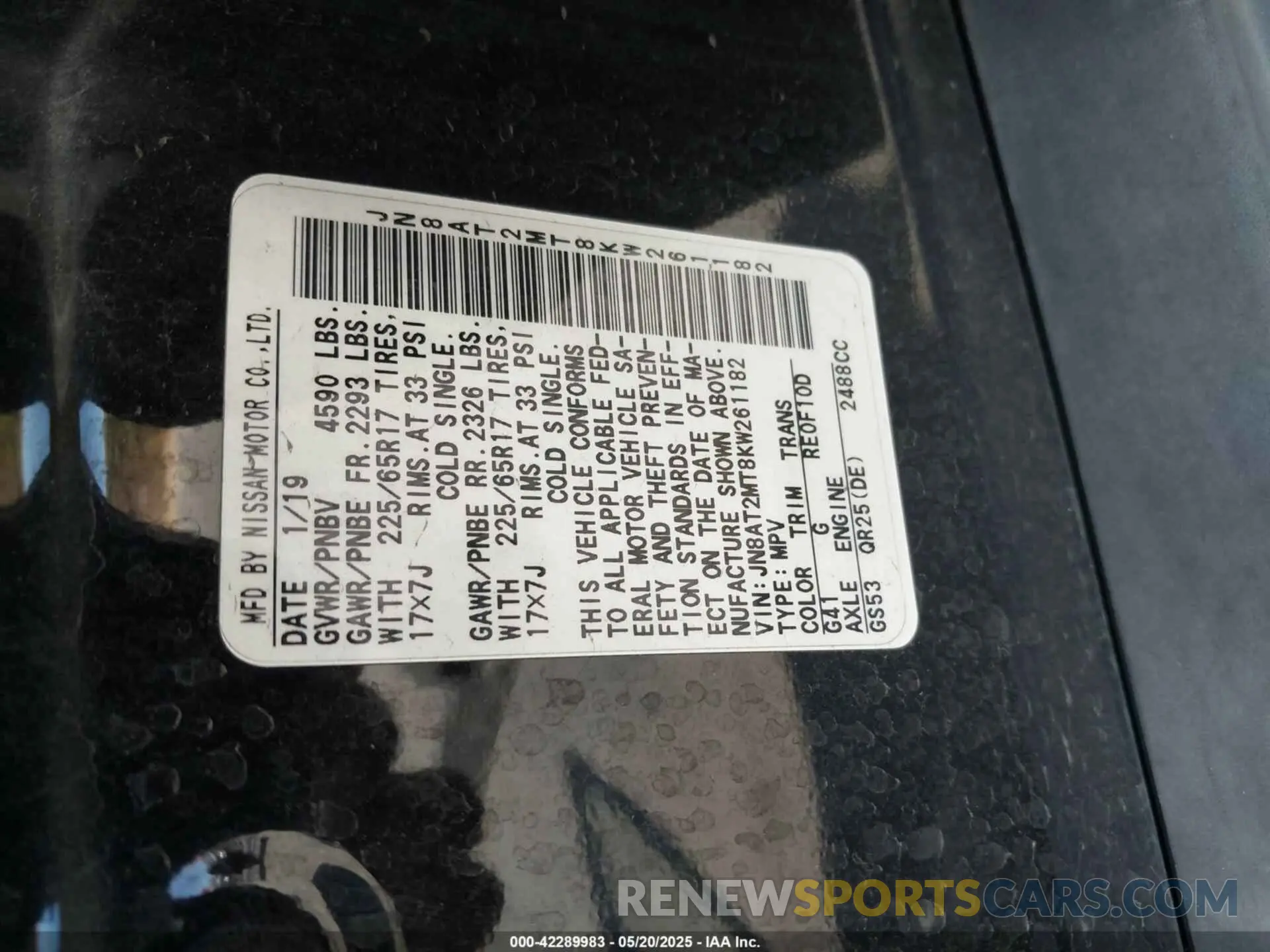 9 Photograph of a damaged car JN8AT2MT8KW261182 NISSAN ROGUE 2019