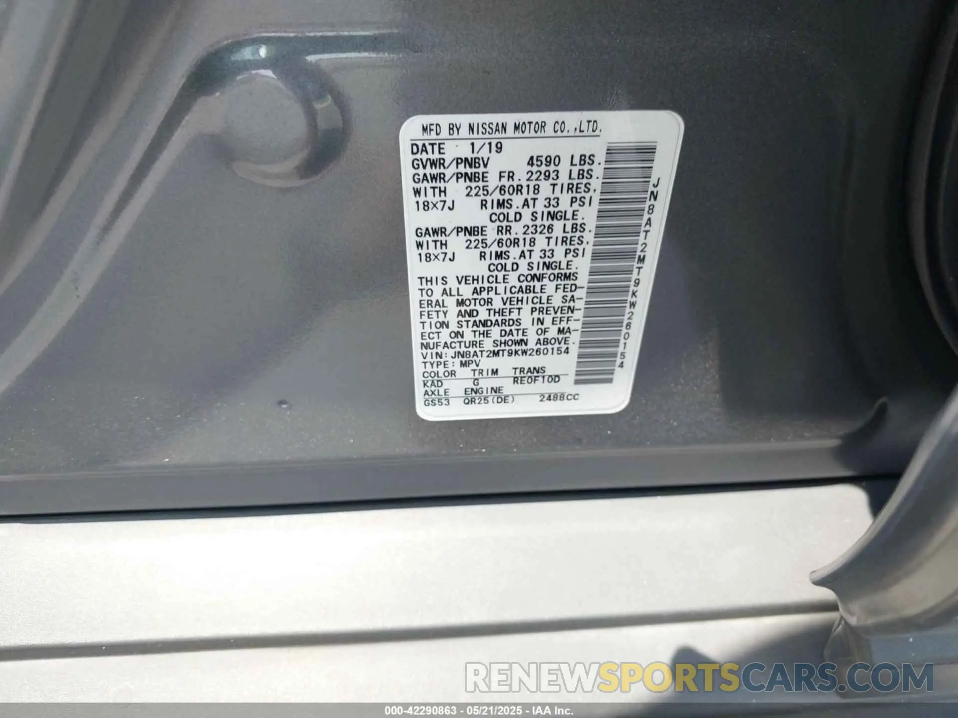 9 Photograph of a damaged car JN8AT2MT9KW260154 NISSAN ROGUE 2019