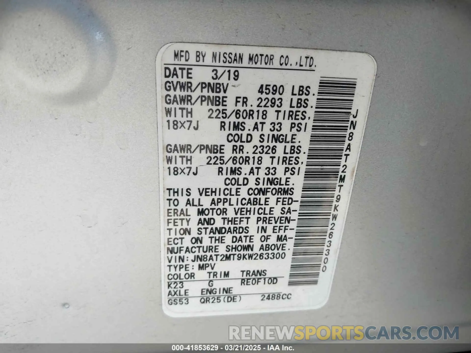 9 Photograph of a damaged car JN8AT2MT9KW263300 NISSAN ROGUE 2019