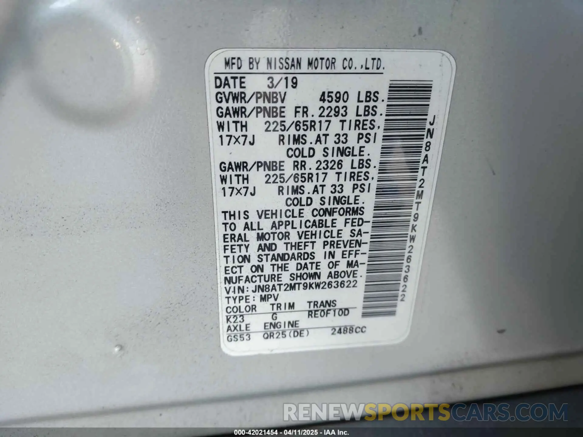 9 Photograph of a damaged car JN8AT2MT9KW263622 NISSAN ROGUE 2019