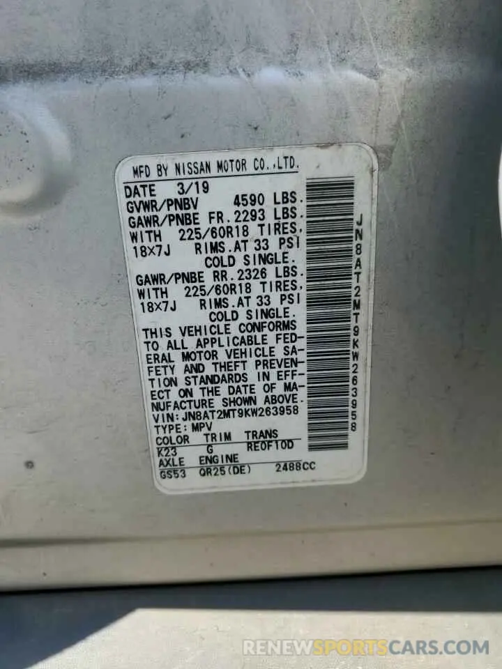 13 Photograph of a damaged car JN8AT2MT9KW263958 NISSAN ROGUE 2019