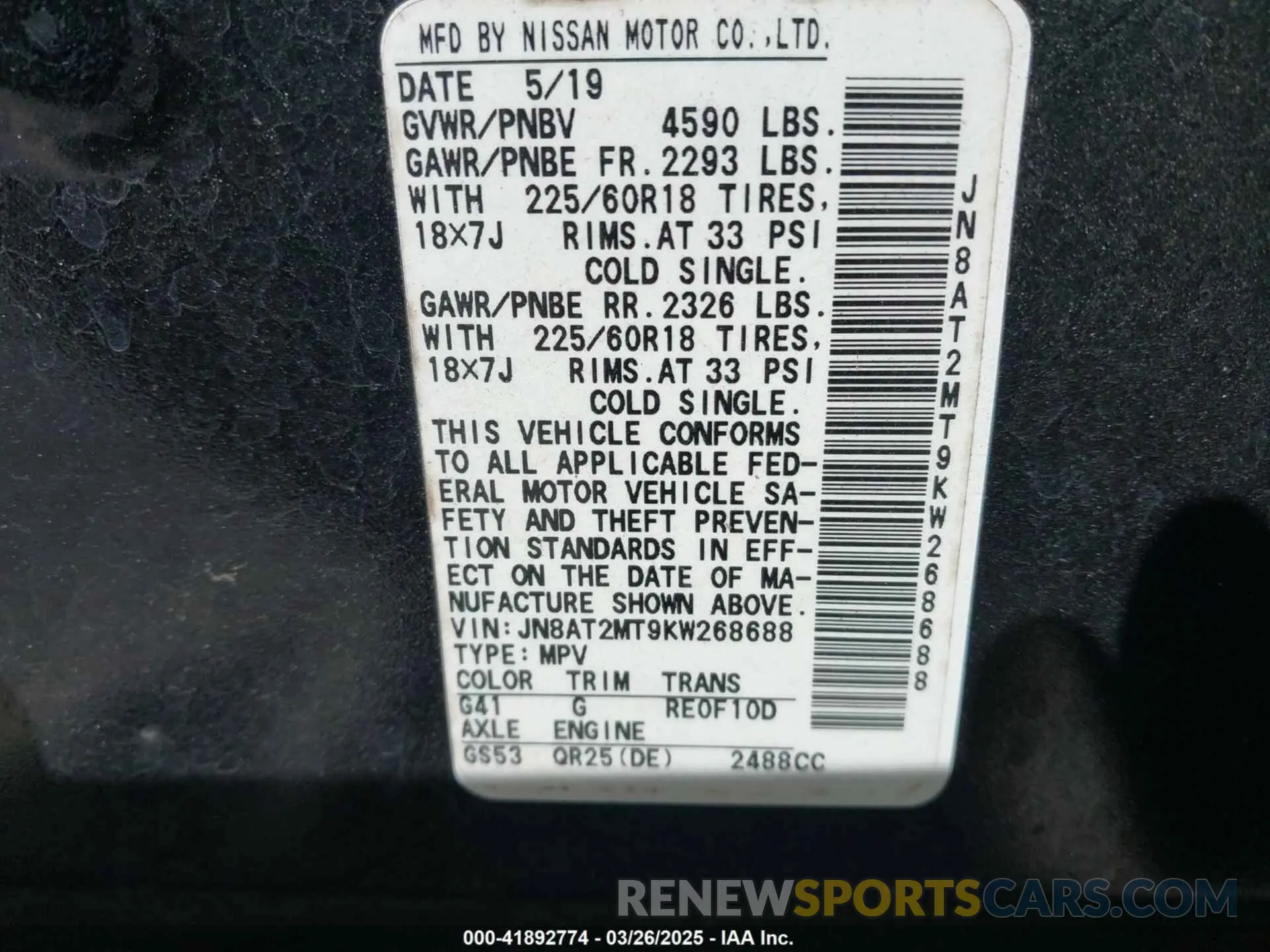 9 Photograph of a damaged car JN8AT2MT9KW268688 NISSAN ROGUE 2019