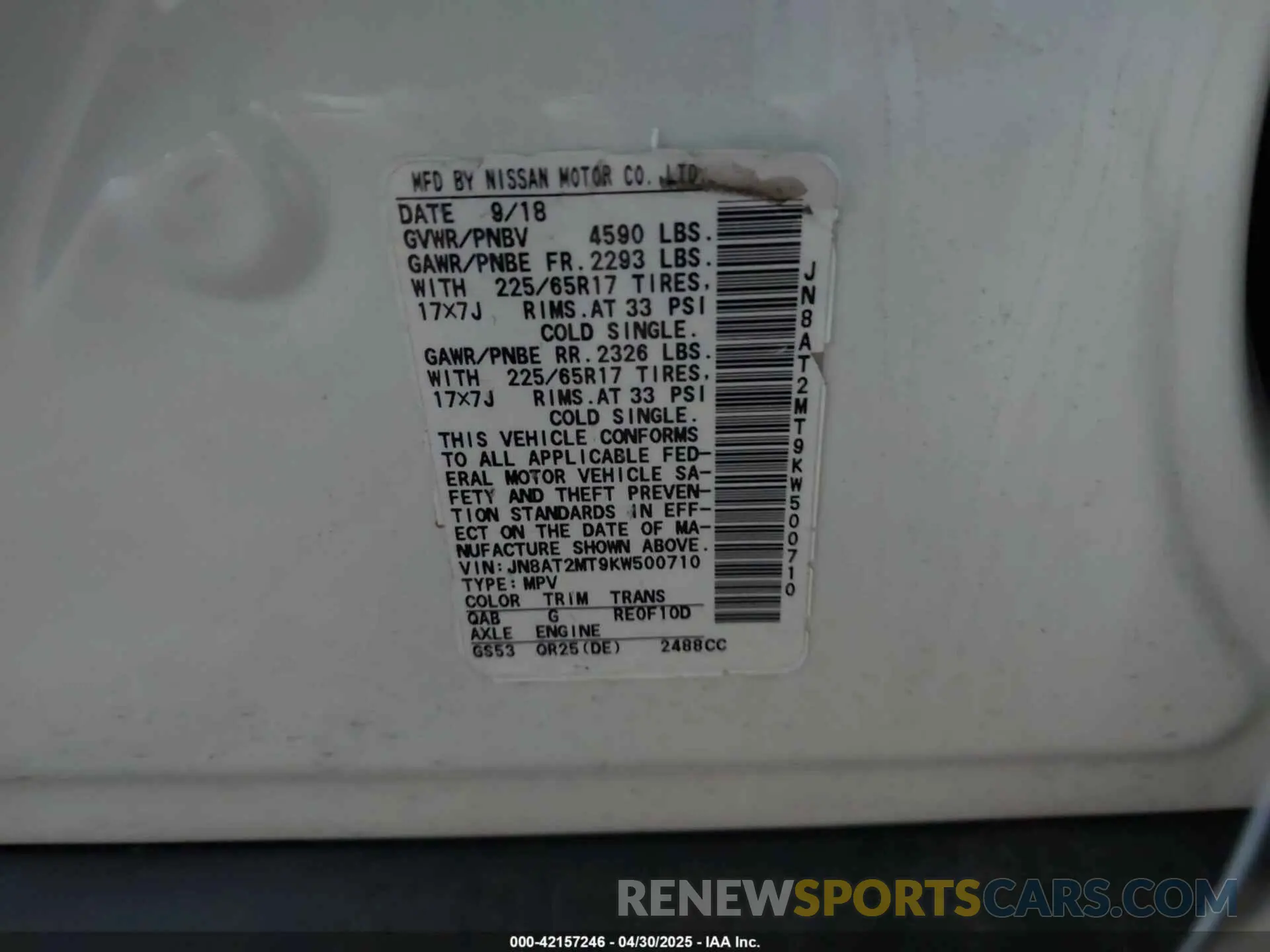 9 Photograph of a damaged car JN8AT2MT9KW500710 NISSAN ROGUE 2019