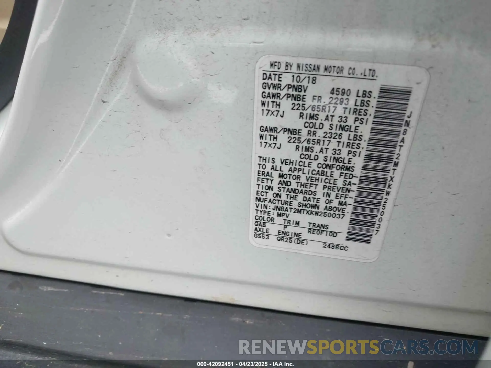 9 Photograph of a damaged car JN8AT2MTXKW250037 NISSAN ROGUE 2019