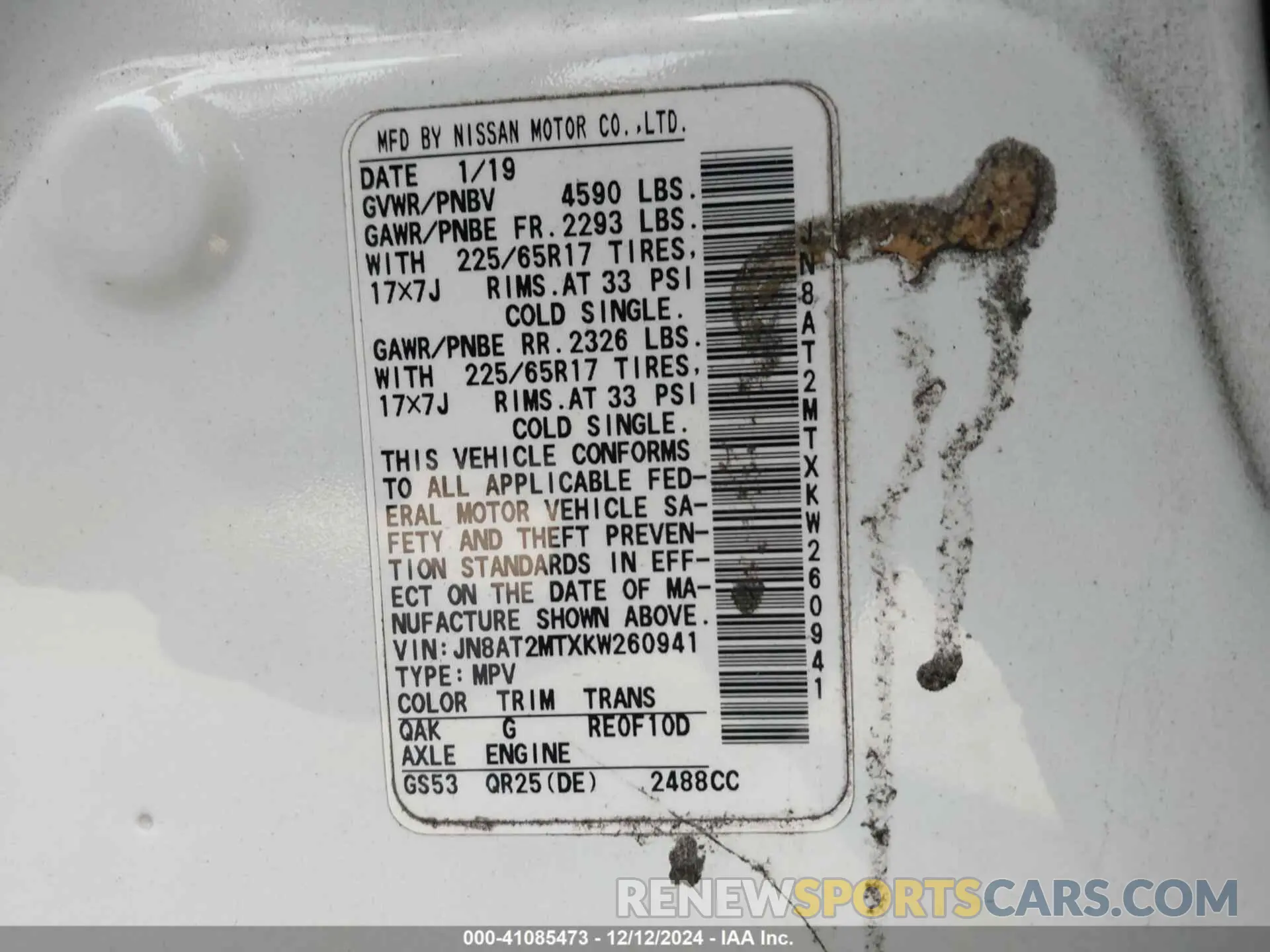 9 Photograph of a damaged car JN8AT2MTXKW260941 NISSAN ROGUE 2019