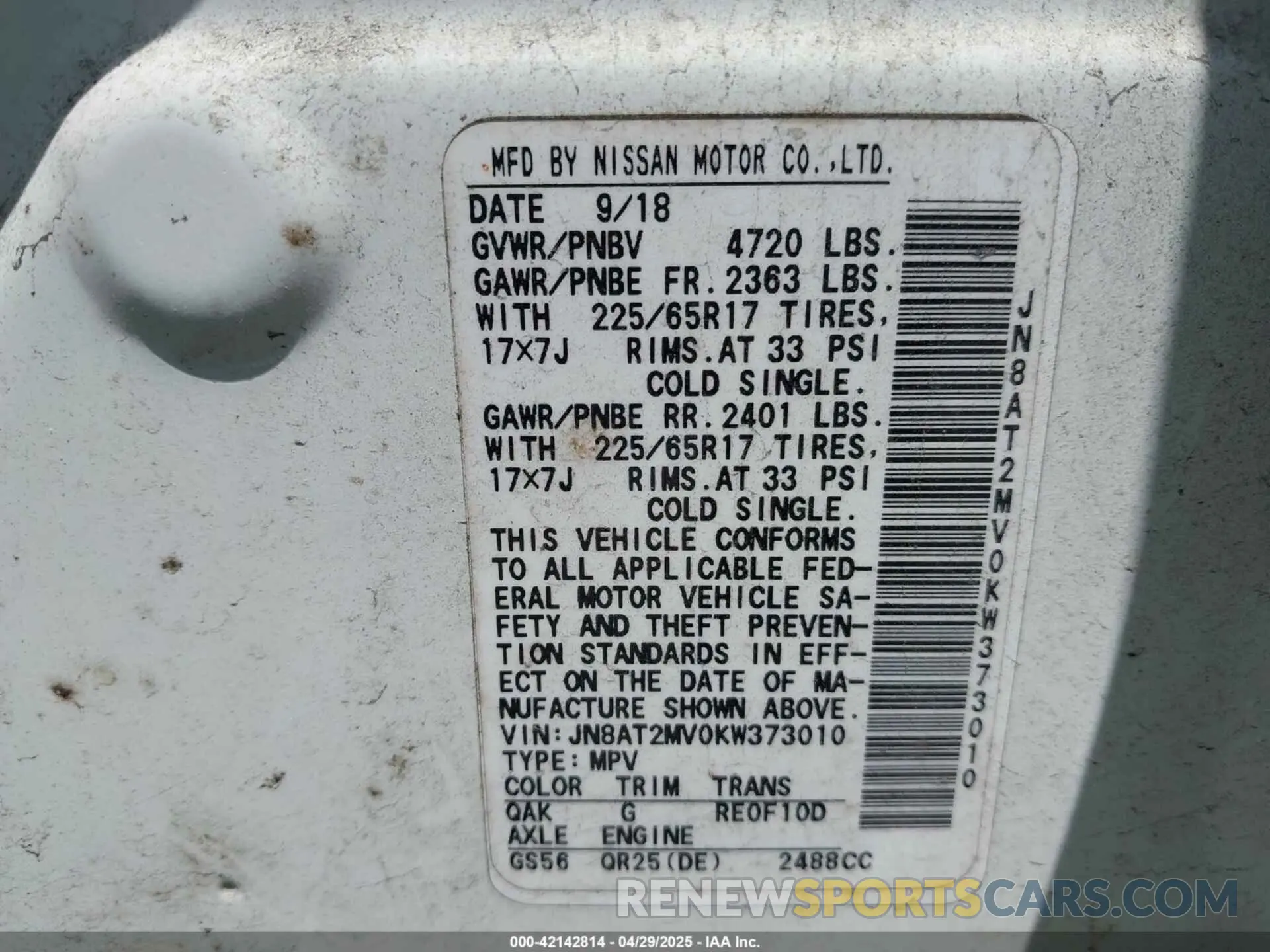 9 Photograph of a damaged car JN8AT2MV0KW373010 NISSAN ROGUE 2019