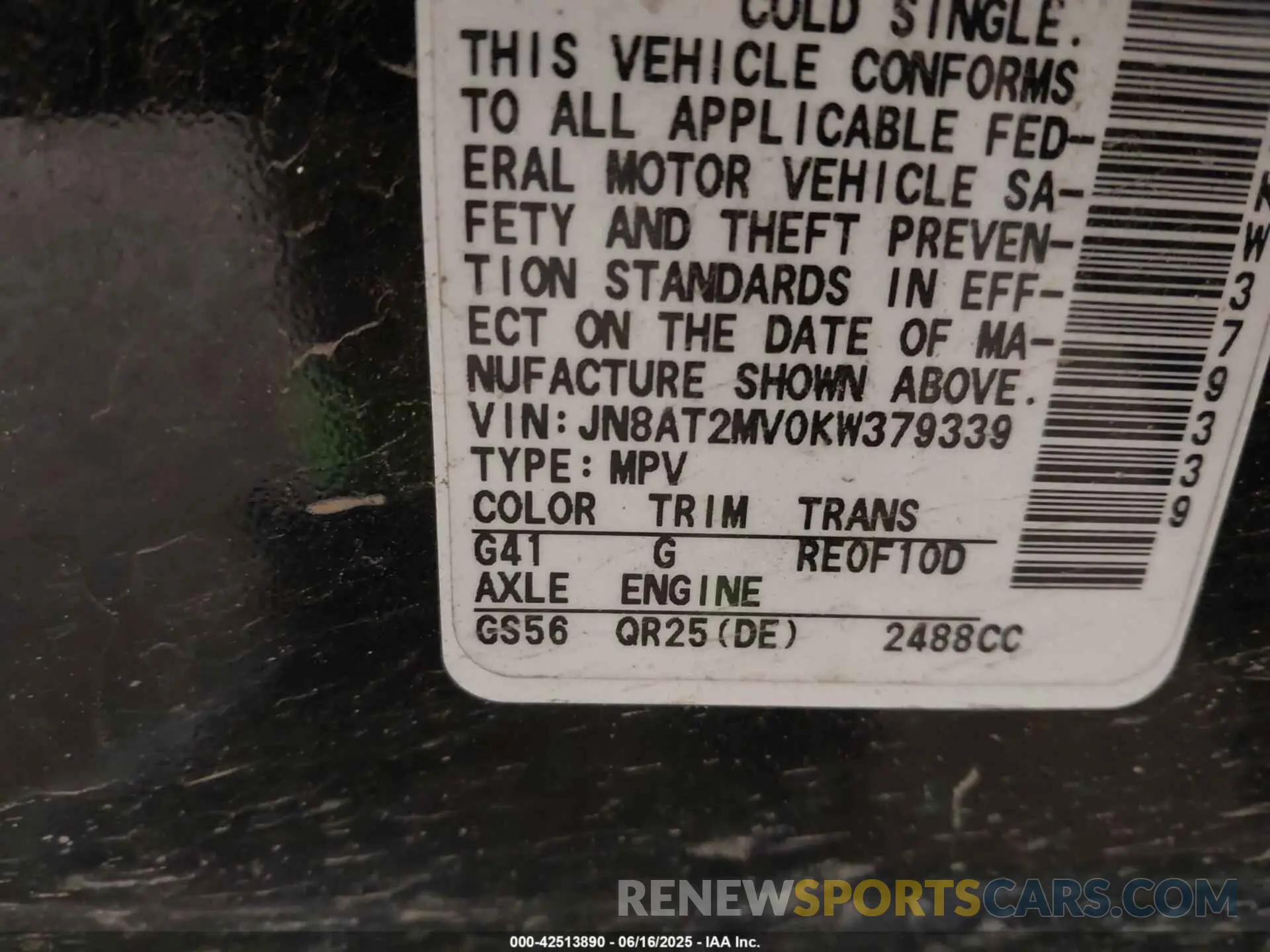 9 Photograph of a damaged car JN8AT2MV0KW379339 NISSAN ROGUE 2019
