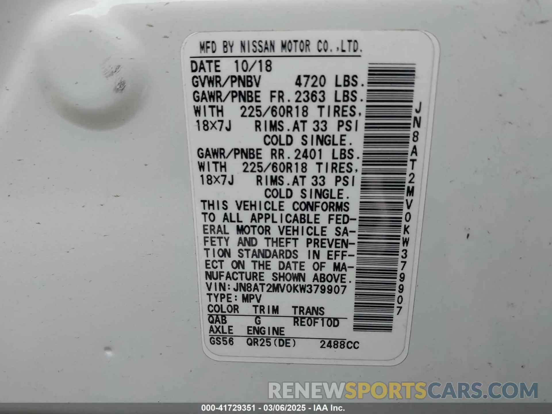 9 Photograph of a damaged car JN8AT2MV0KW379907 NISSAN ROGUE 2019