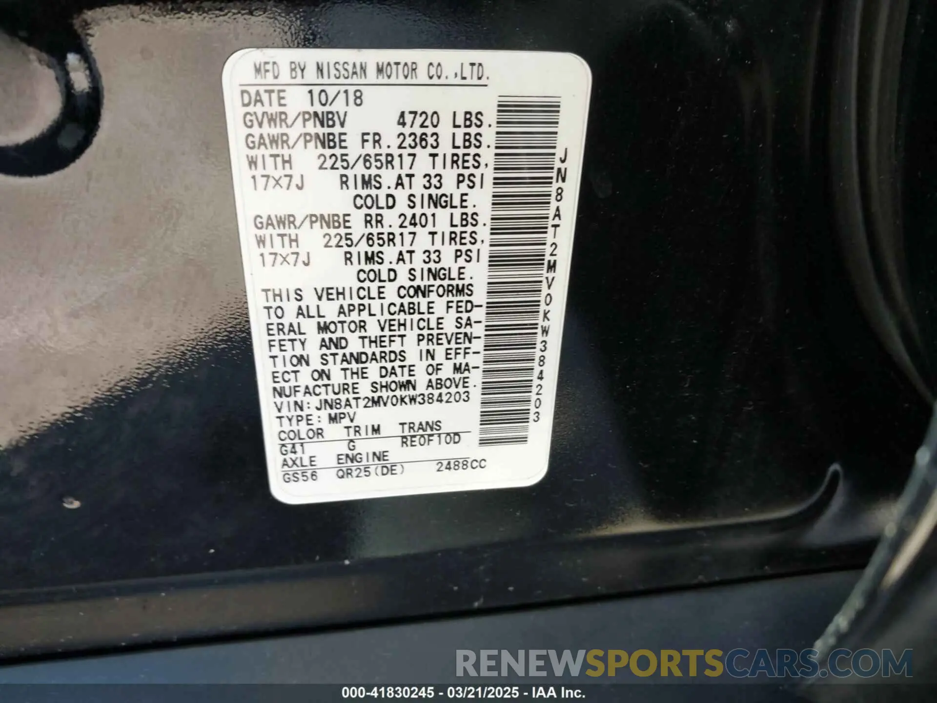 9 Photograph of a damaged car JN8AT2MV0KW384203 NISSAN ROGUE 2019
