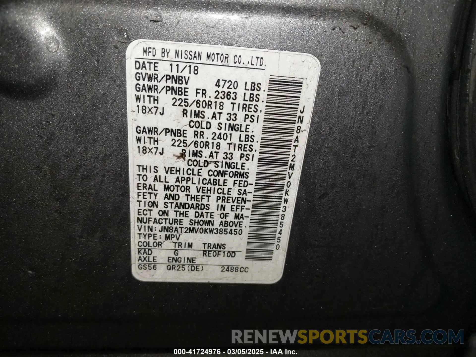 9 Photograph of a damaged car JN8AT2MV0KW385450 NISSAN ROGUE 2019