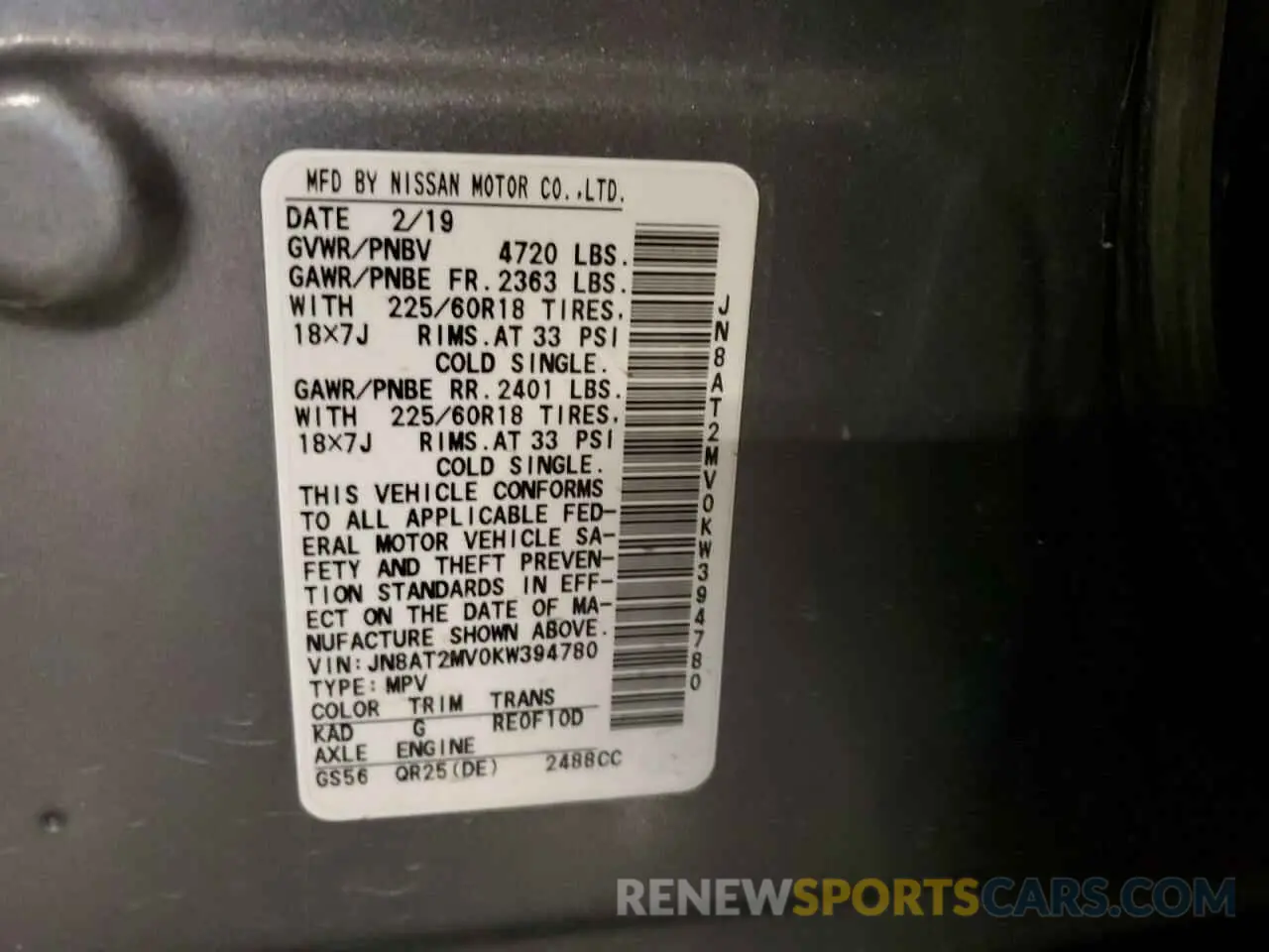 13 Photograph of a damaged car JN8AT2MV0KW394780 NISSAN ROGUE 2019
