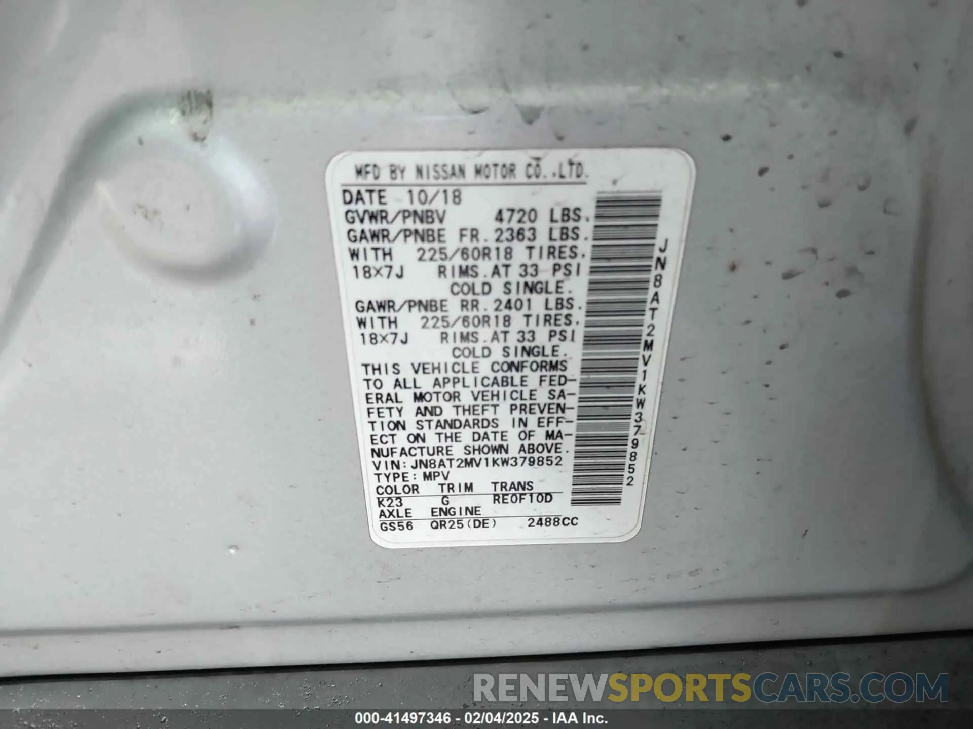 9 Photograph of a damaged car JN8AT2MV1KW379852 NISSAN ROGUE 2019