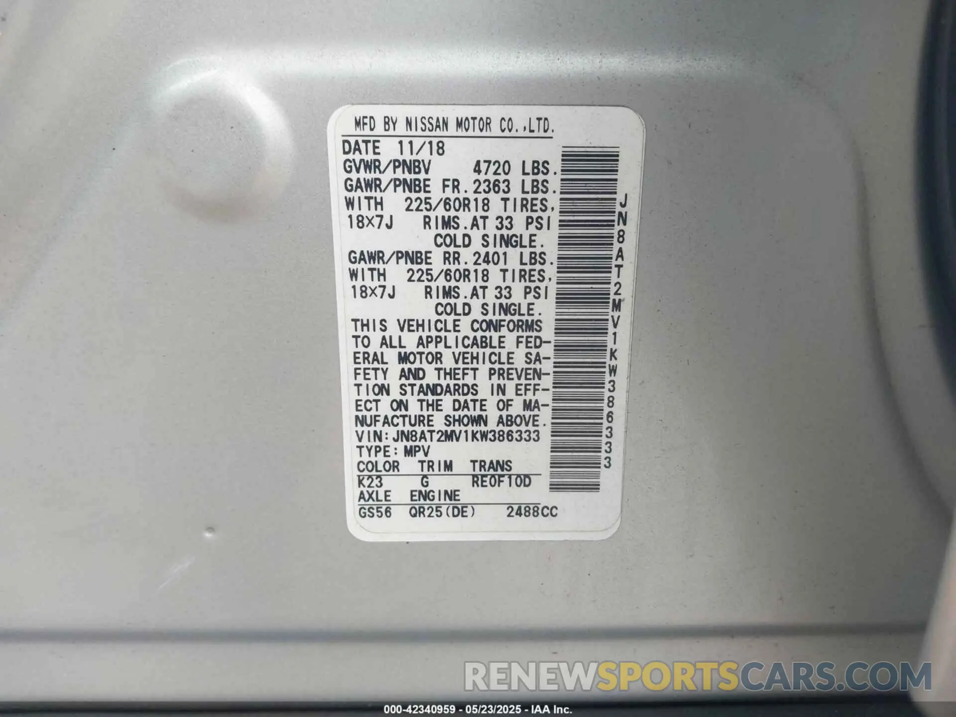 9 Photograph of a damaged car JN8AT2MV1KW386333 NISSAN ROGUE 2019