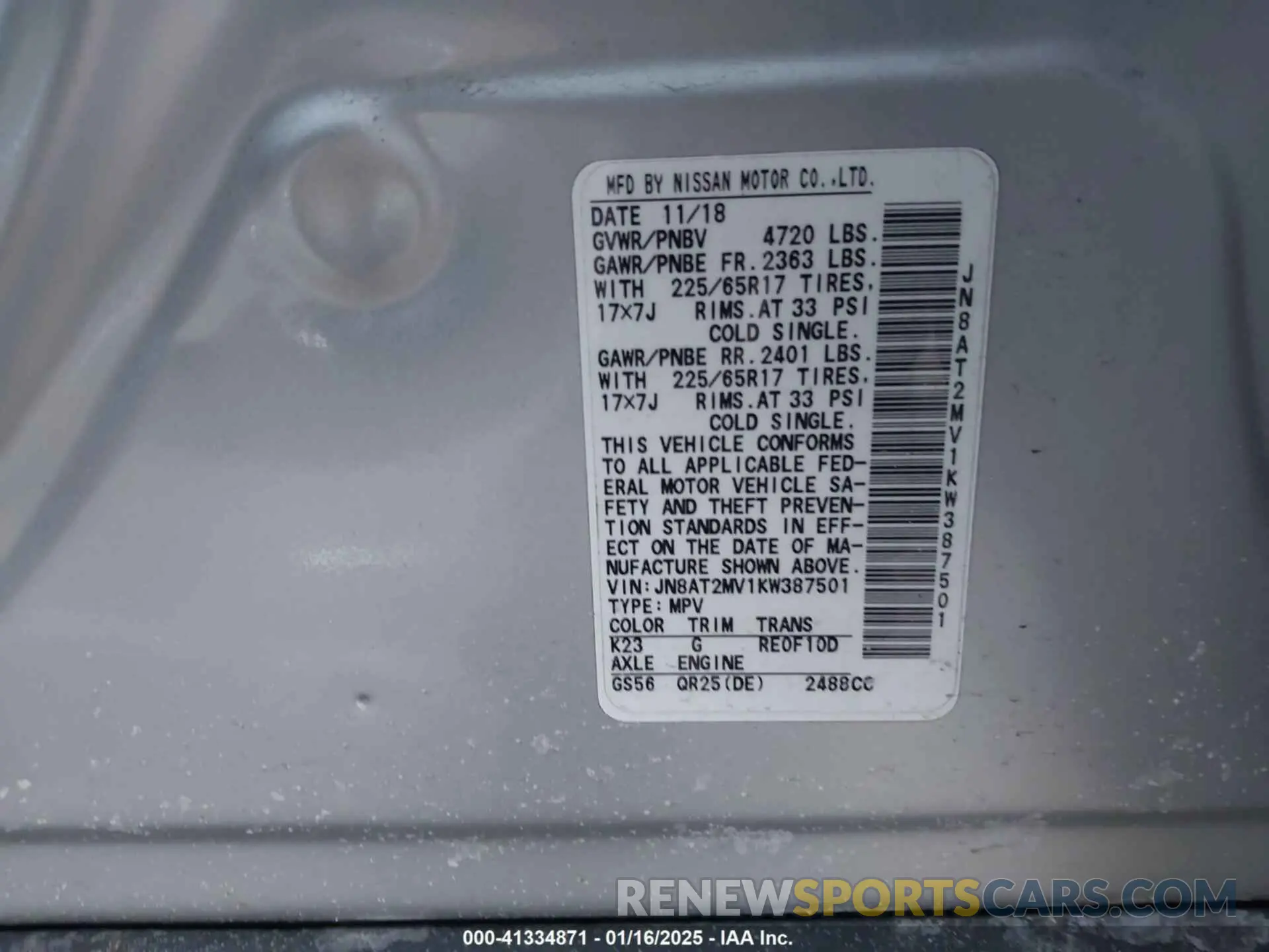 9 Photograph of a damaged car JN8AT2MV1KW387501 NISSAN ROGUE 2019