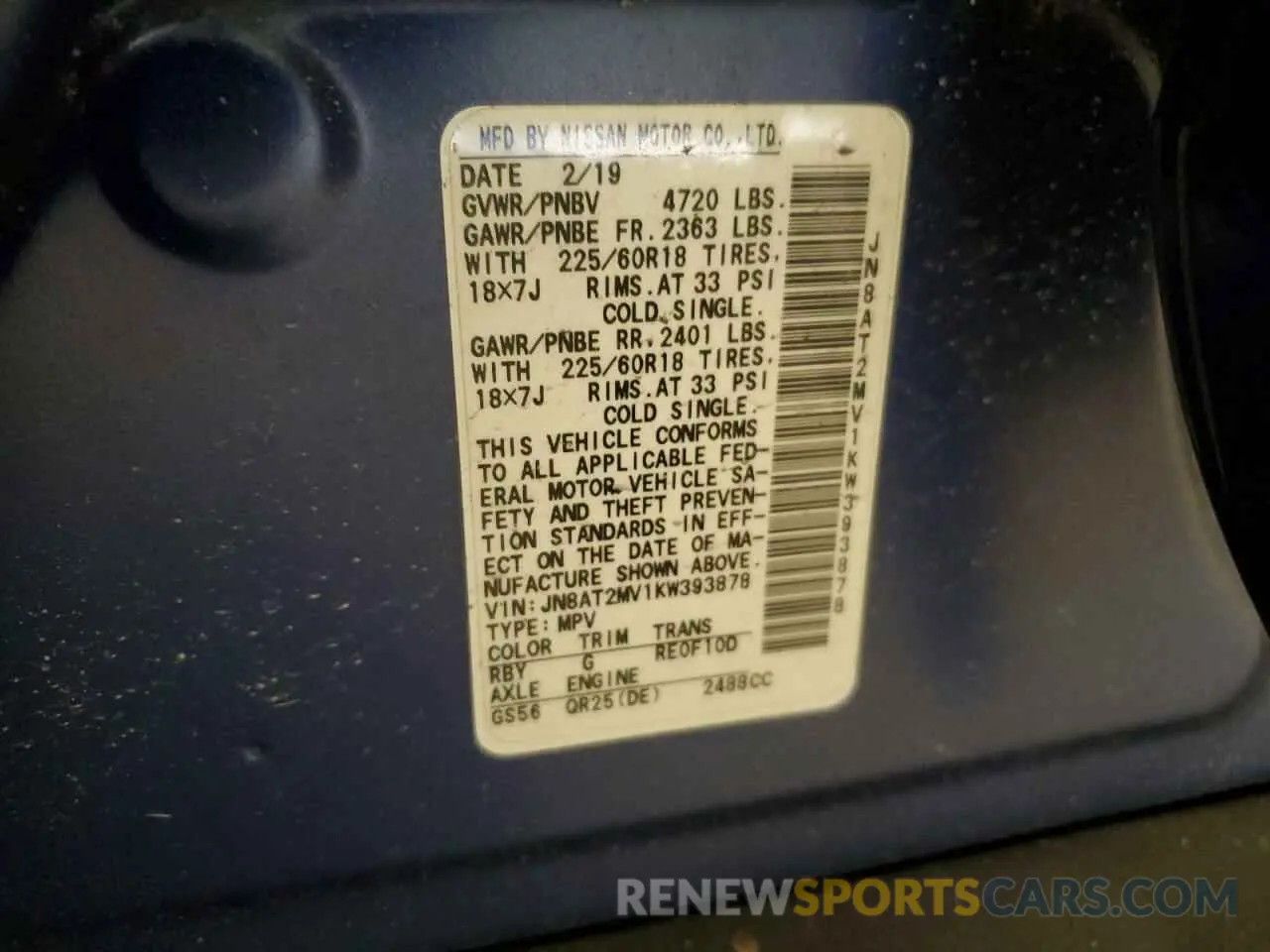 13 Photograph of a damaged car JN8AT2MV1KW393878 NISSAN ROGUE 2019