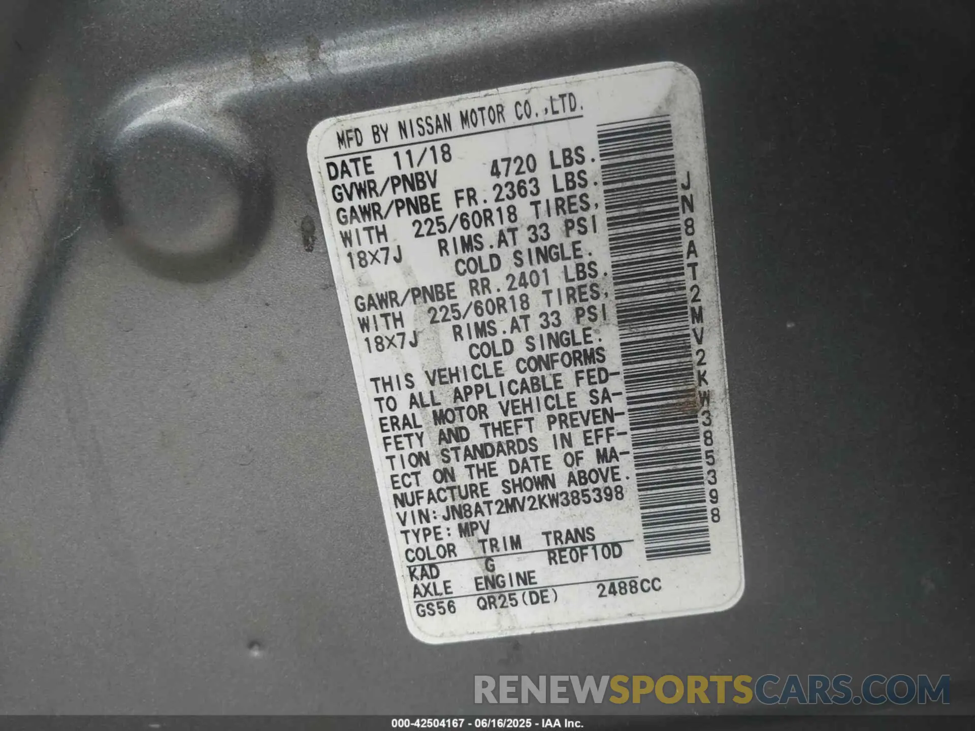9 Photograph of a damaged car JN8AT2MV2KW385398 NISSAN ROGUE 2019