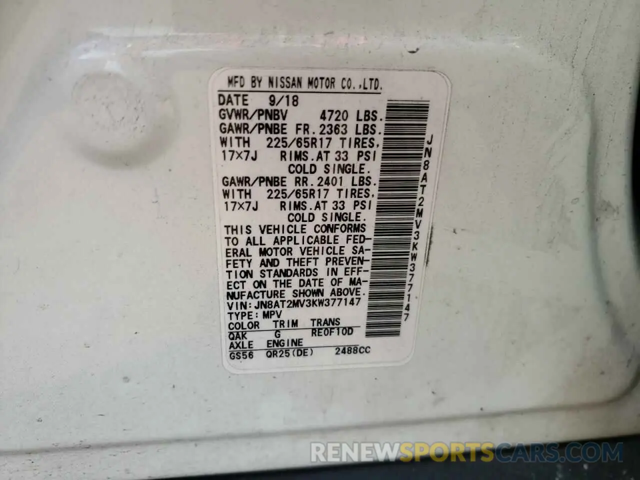 12 Photograph of a damaged car JN8AT2MV3KW377147 NISSAN ROGUE 2019
