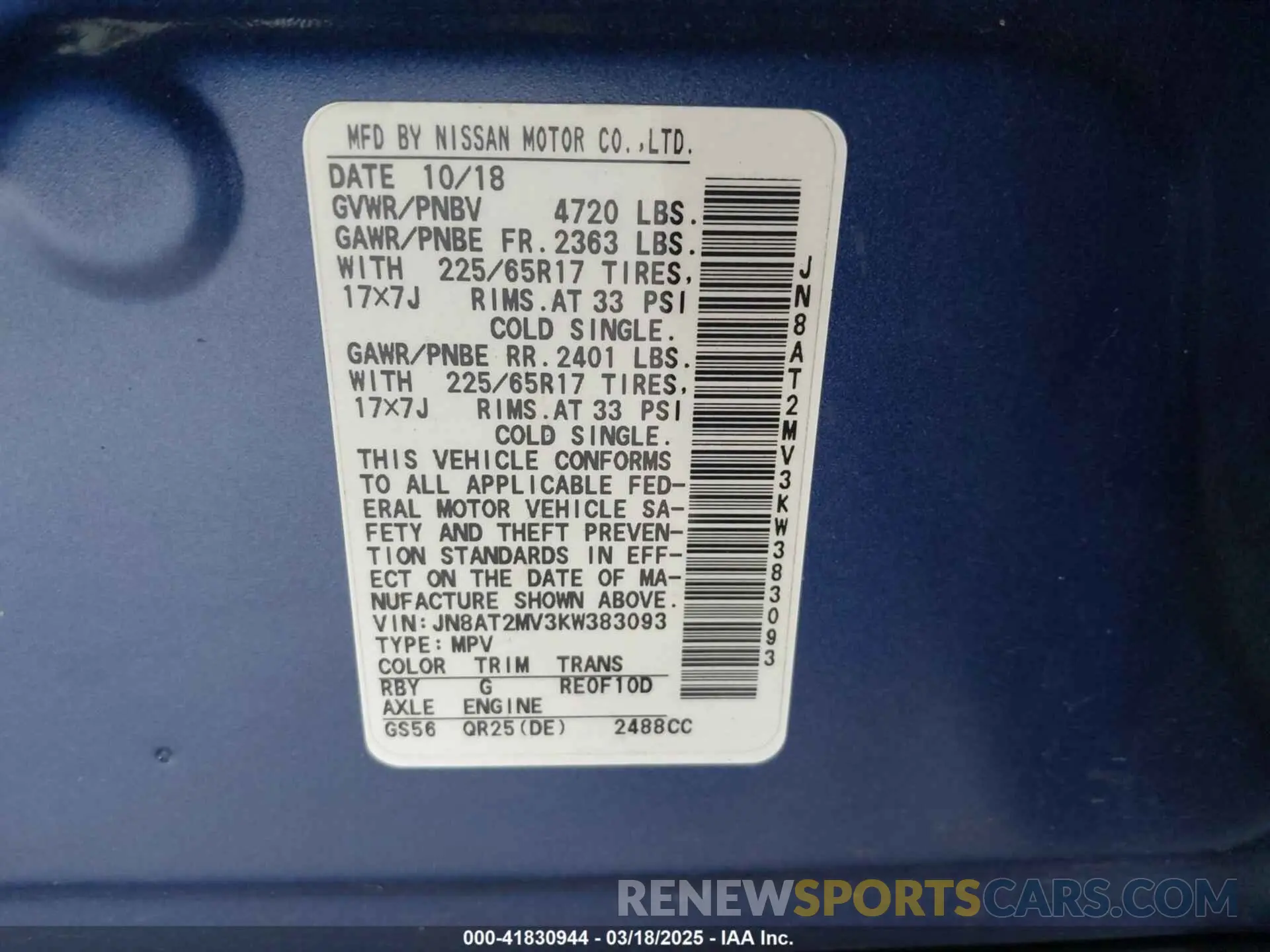 9 Photograph of a damaged car JN8AT2MV3KW383093 NISSAN ROGUE 2019