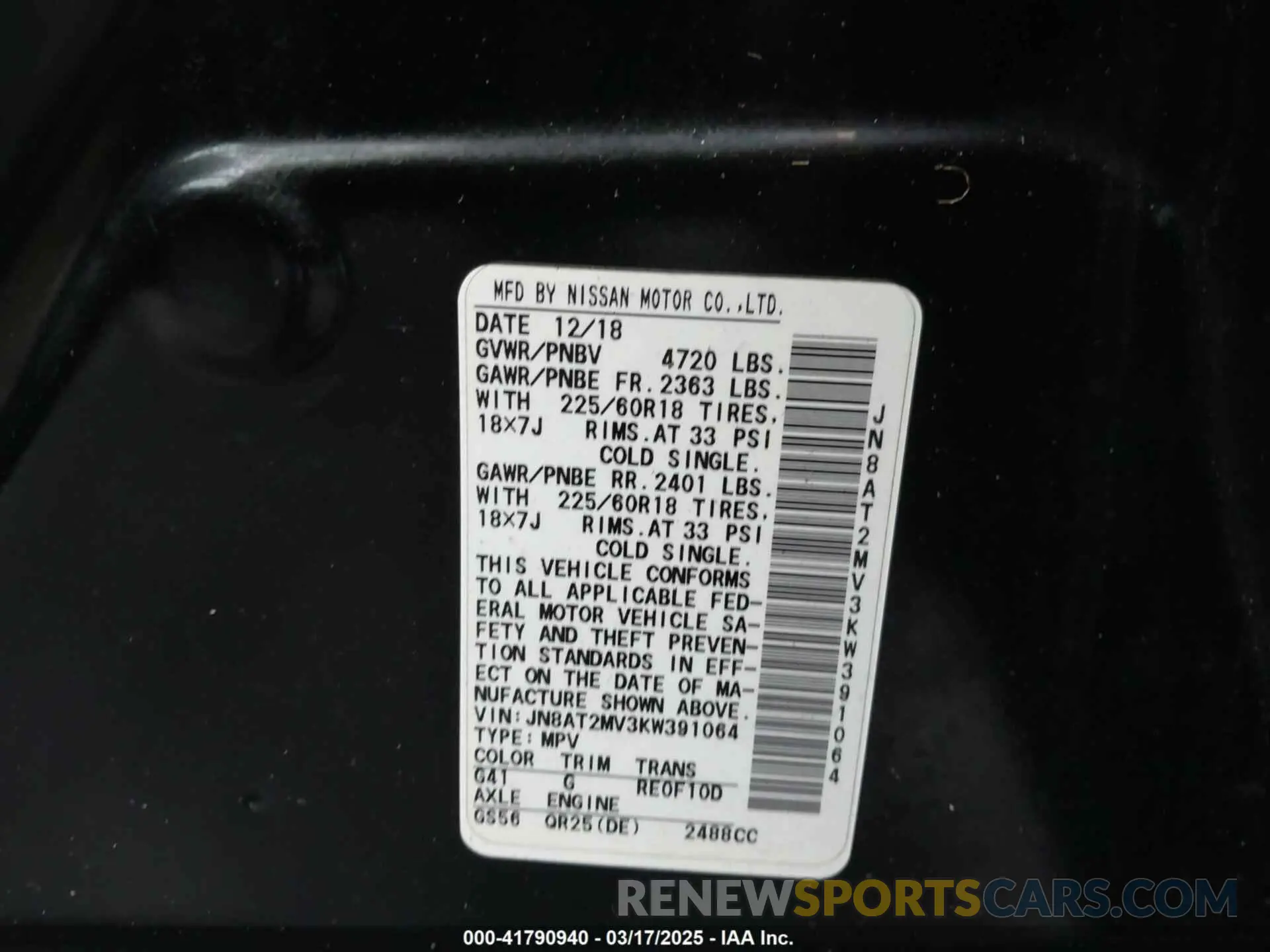 9 Photograph of a damaged car JN8AT2MV3KW391064 NISSAN ROGUE 2019