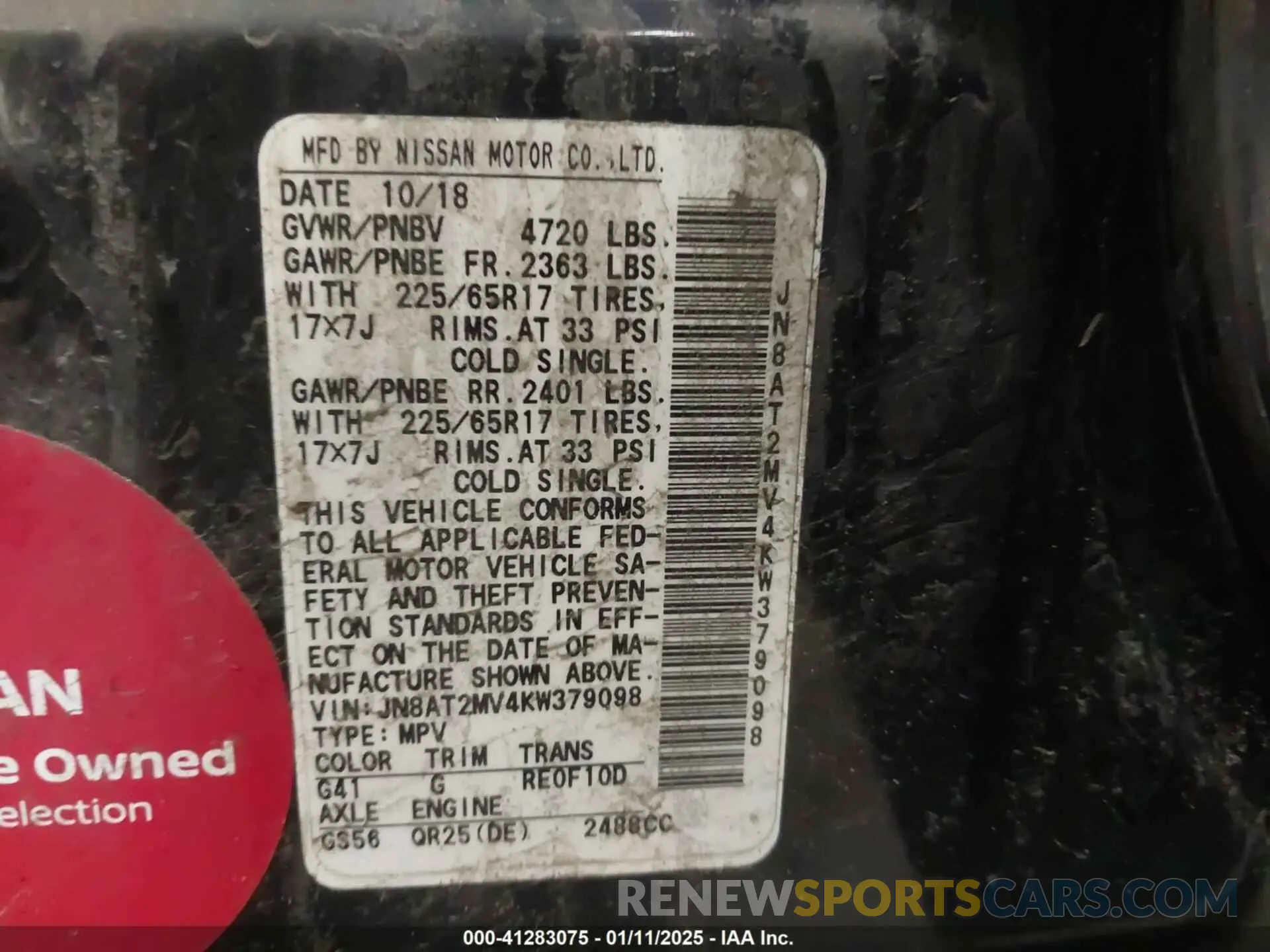 9 Photograph of a damaged car JN8AT2MV4KW379098 NISSAN ROGUE 2019