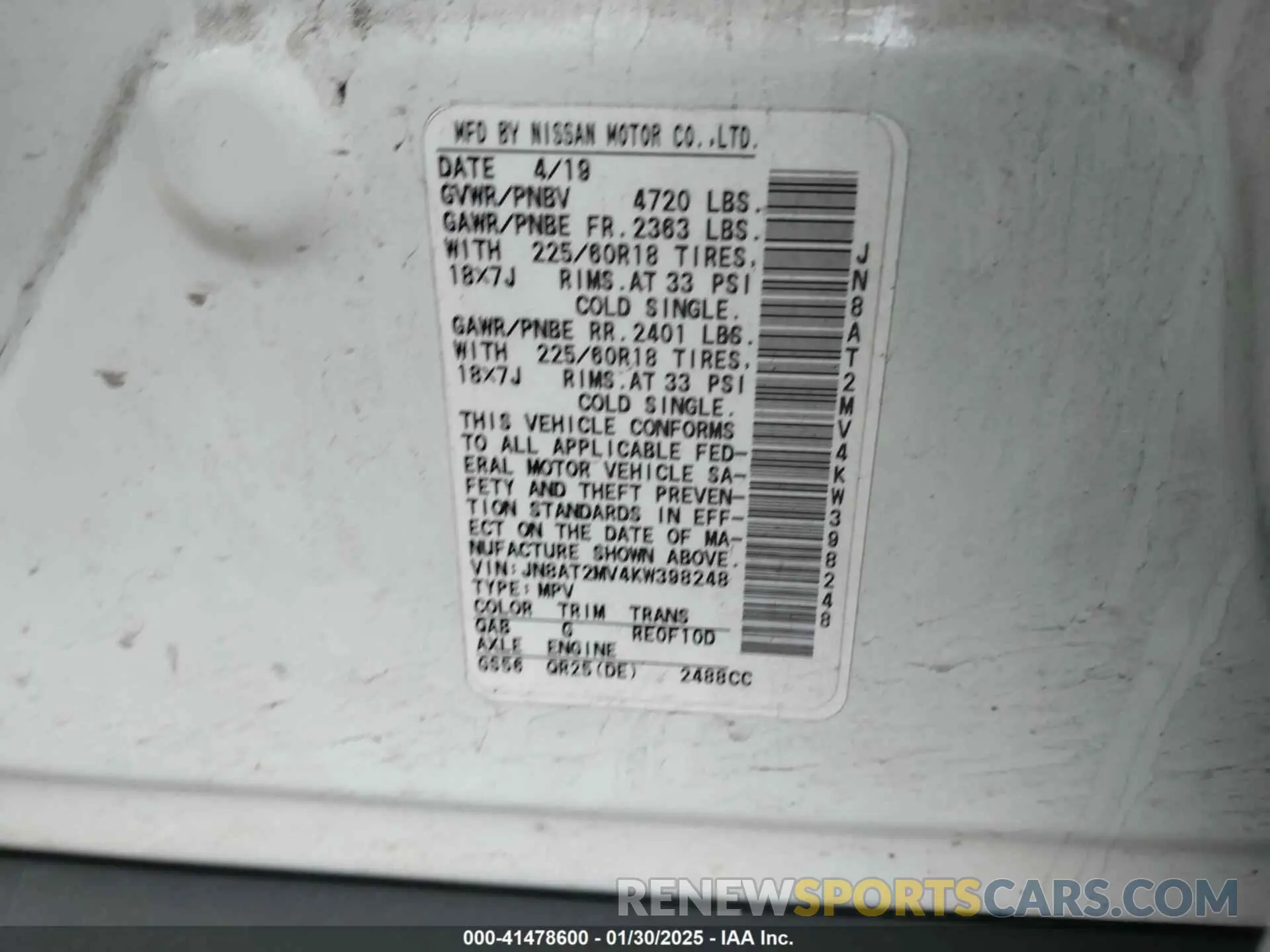 10 Photograph of a damaged car JN8AT2MV4KW398248 NISSAN ROGUE 2019