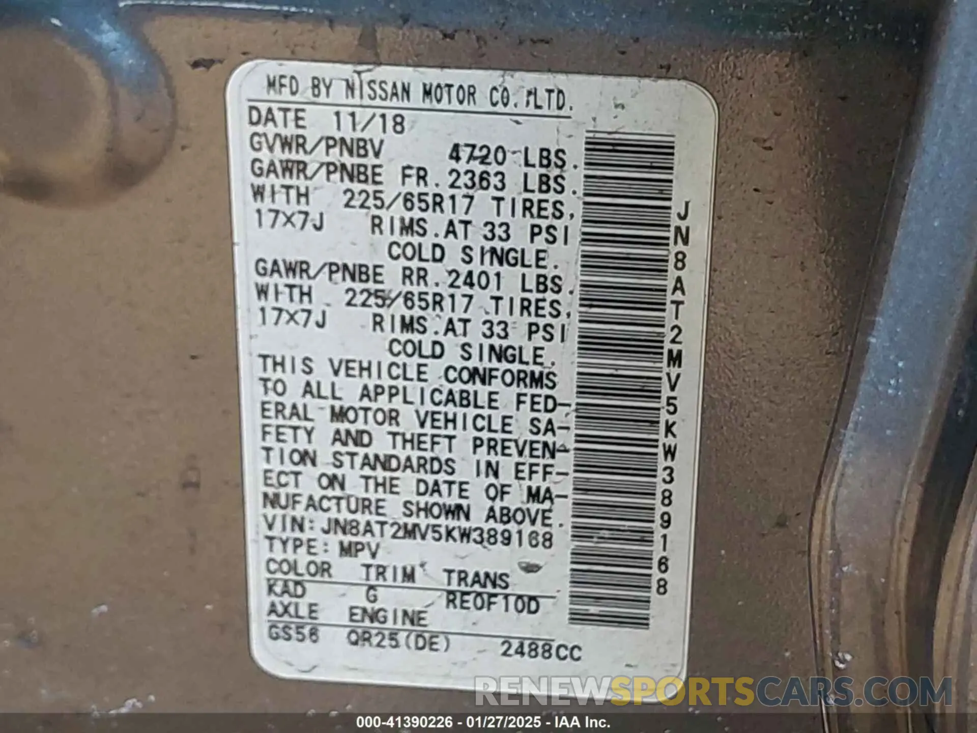9 Photograph of a damaged car JN8AT2MV5KW389168 NISSAN ROGUE 2019