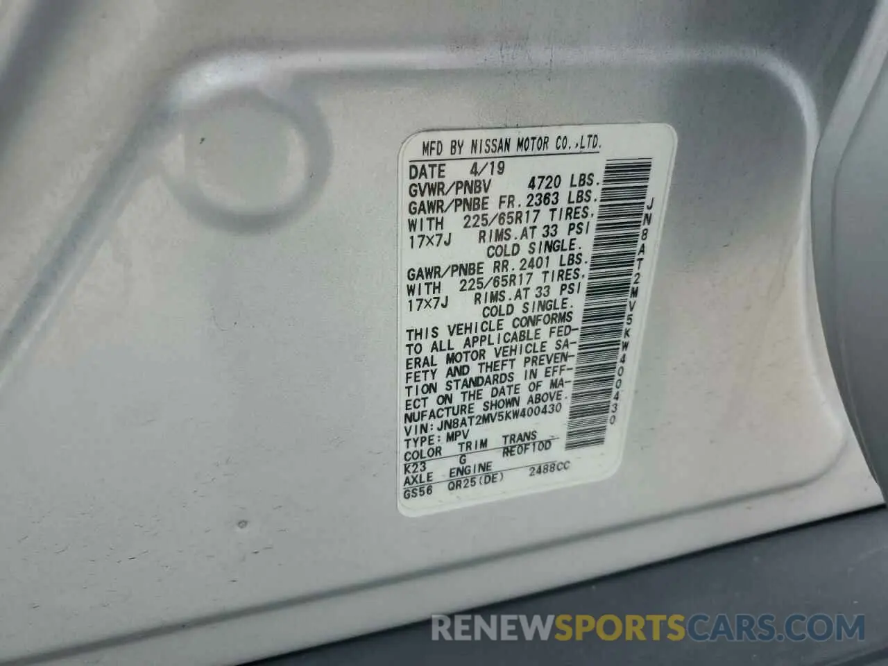 12 Photograph of a damaged car JN8AT2MV5KW400430 NISSAN ROGUE 2019