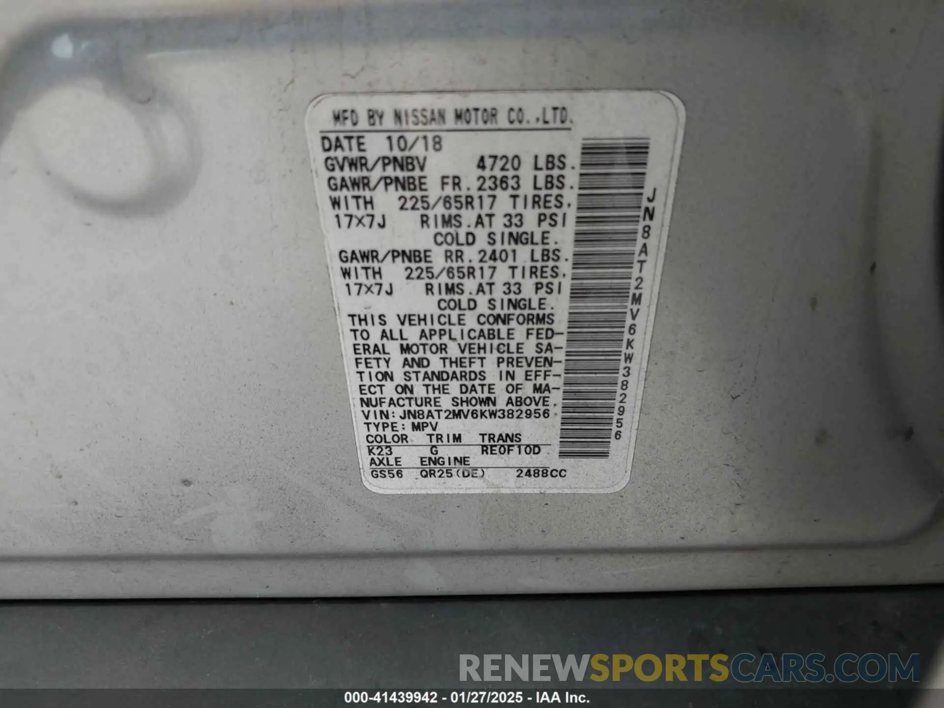 9 Photograph of a damaged car JN8AT2MV6KW382956 NISSAN ROGUE 2019