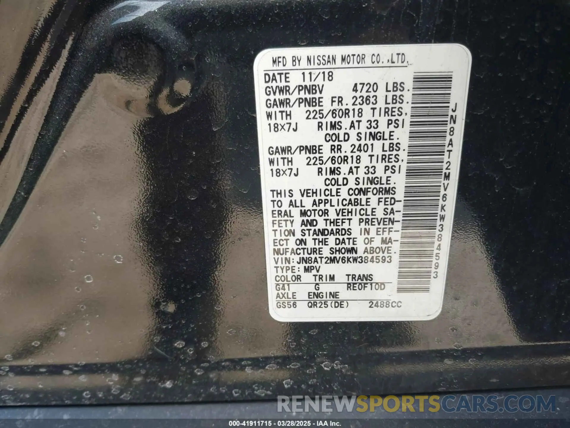 9 Photograph of a damaged car JN8AT2MV6KW384593 NISSAN ROGUE 2019