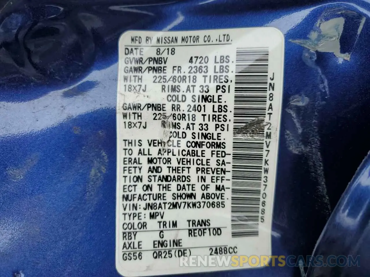 14 Photograph of a damaged car JN8AT2MV7KW370685 NISSAN ROGUE 2019