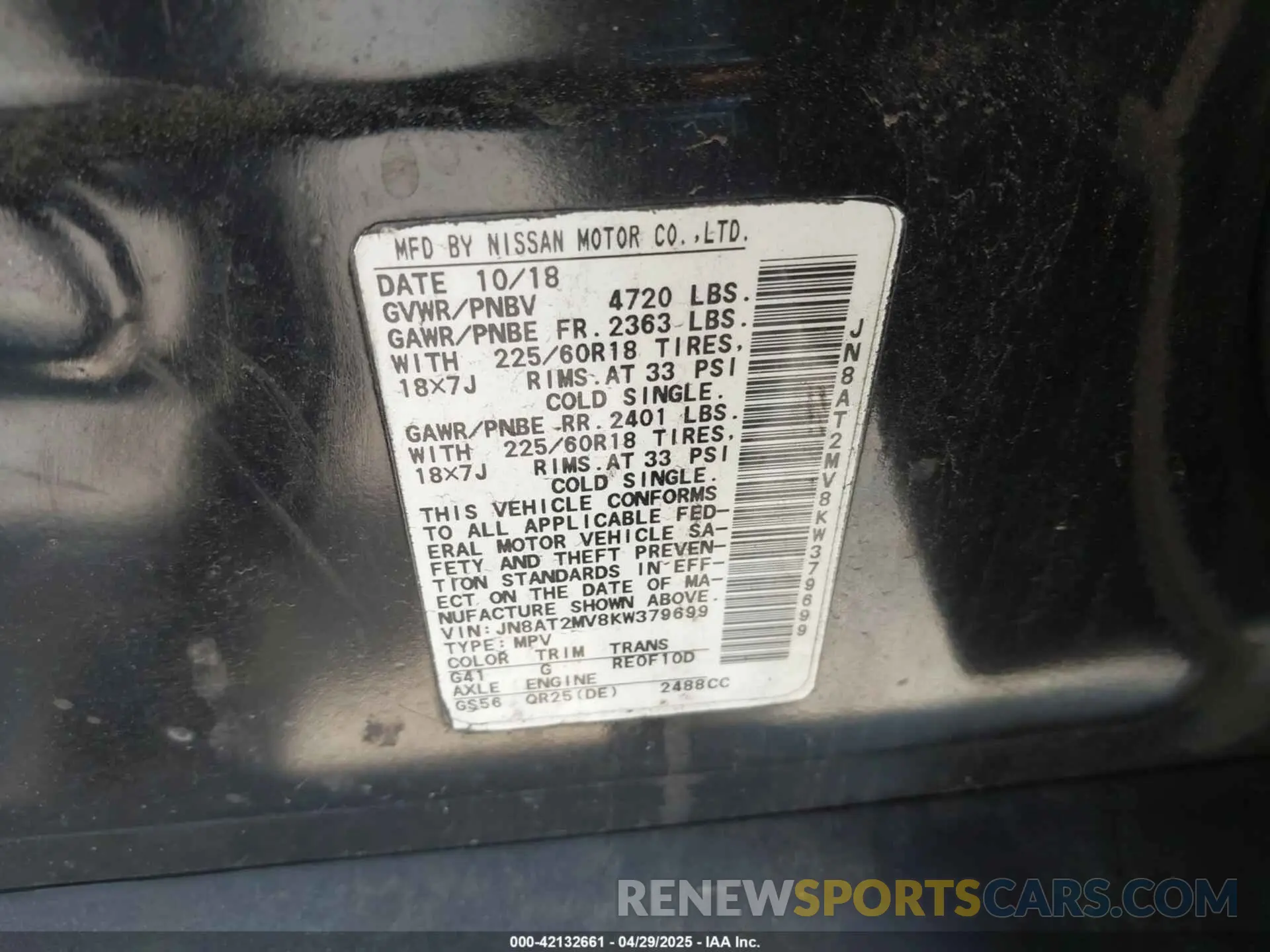 9 Photograph of a damaged car JN8AT2MV8KW379699 NISSAN ROGUE 2019
