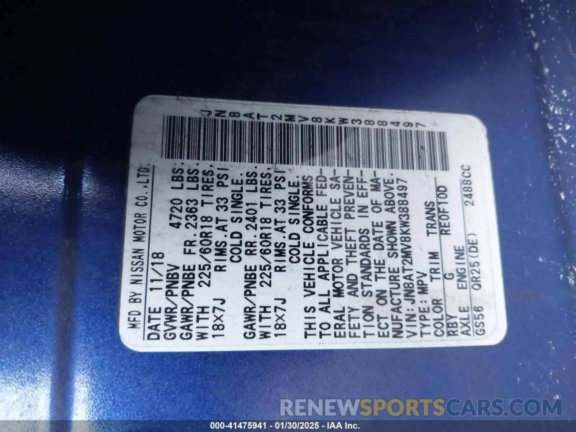 9 Photograph of a damaged car JN8AT2MV8KW388497 NISSAN ROGUE 2019