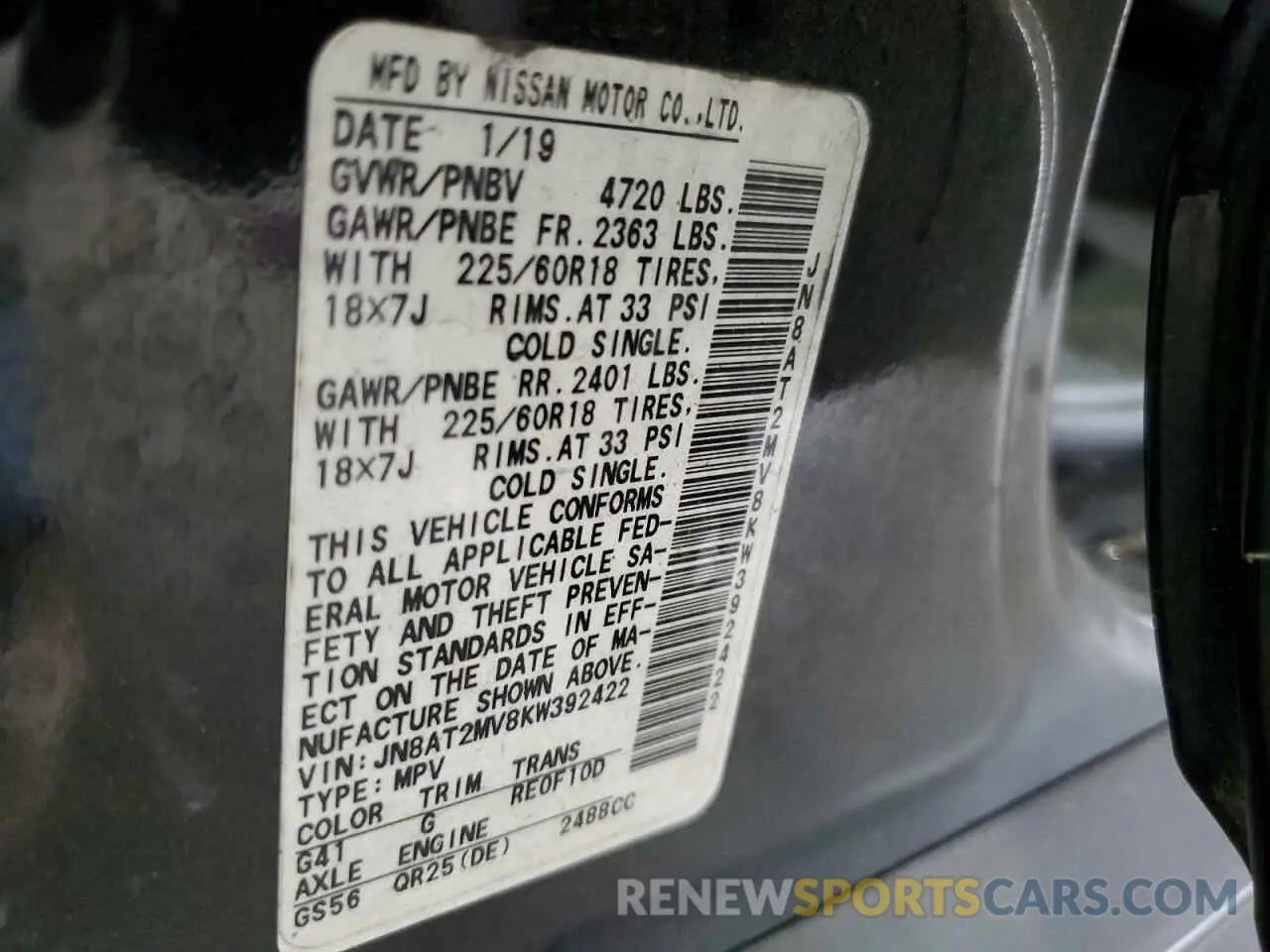 13 Photograph of a damaged car JN8AT2MV8KW392422 NISSAN ROGUE 2019