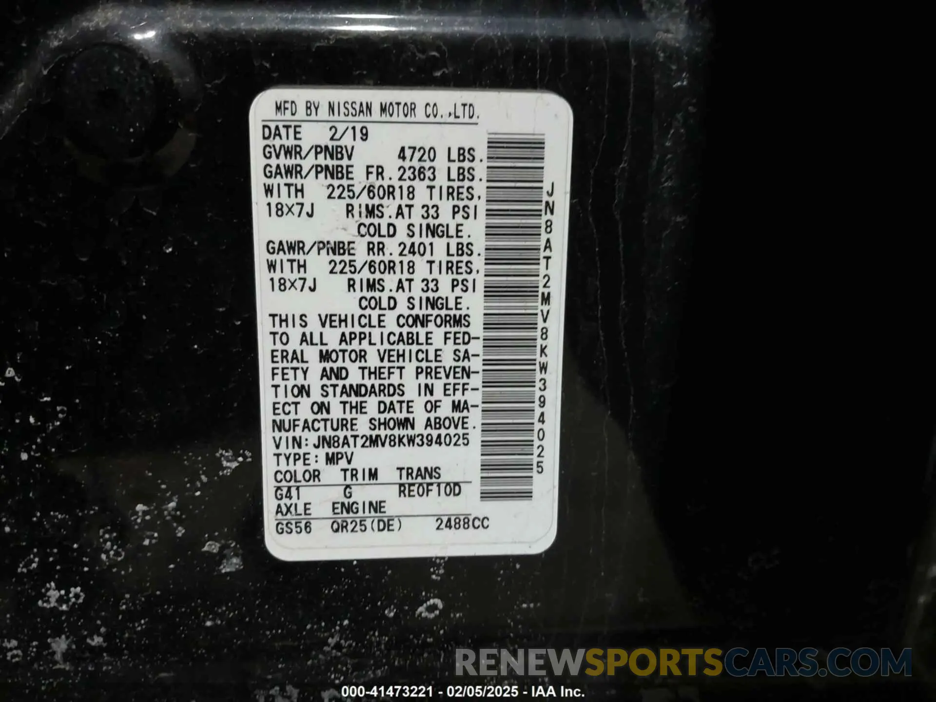 9 Photograph of a damaged car JN8AT2MV8KW394025 NISSAN ROGUE 2019