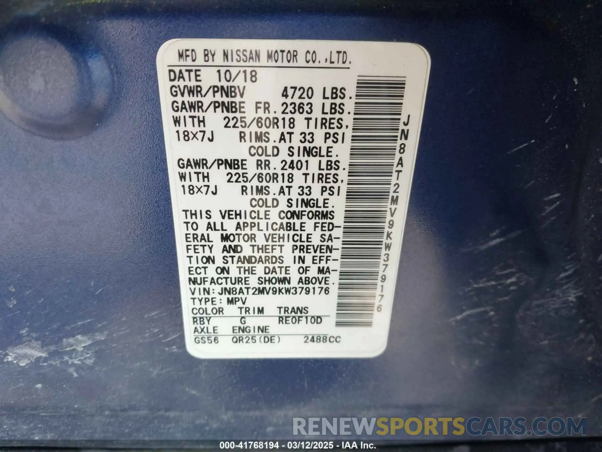 9 Photograph of a damaged car JN8AT2MV9KW379176 NISSAN ROGUE 2019