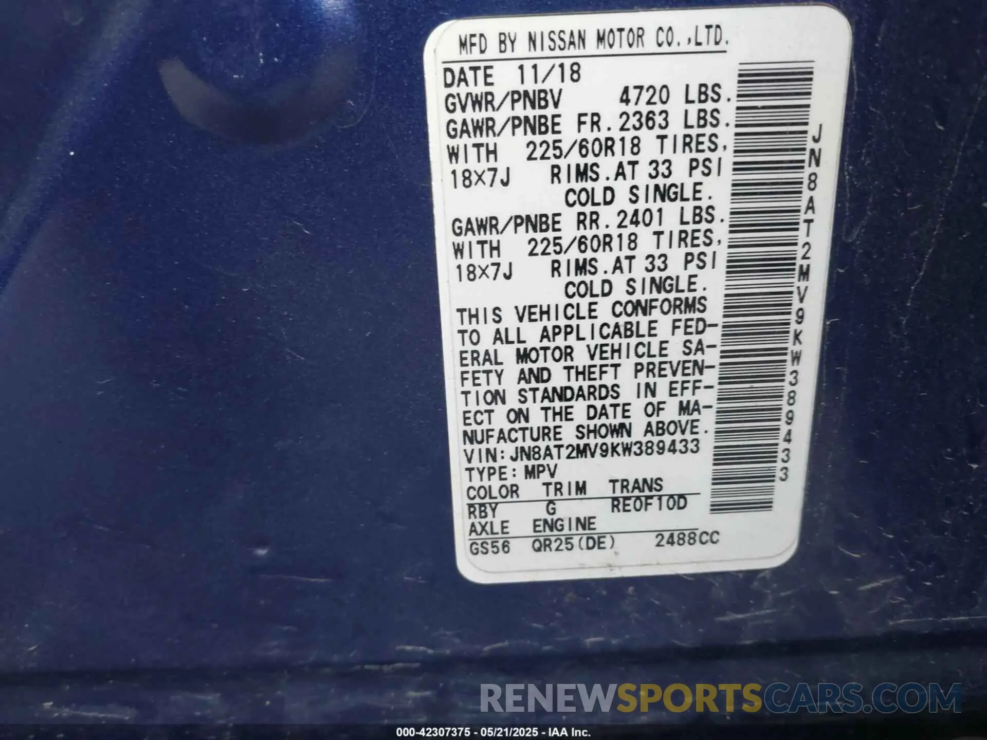 9 Photograph of a damaged car JN8AT2MV9KW389433 NISSAN ROGUE 2019