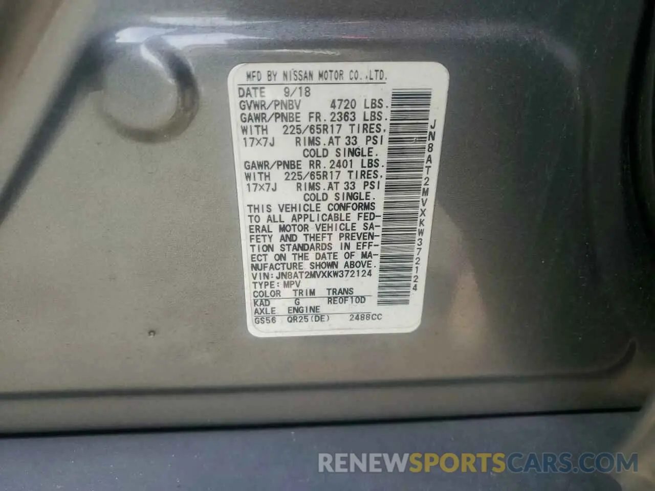 14 Photograph of a damaged car JN8AT2MVXKW372124 NISSAN ROGUE 2019
