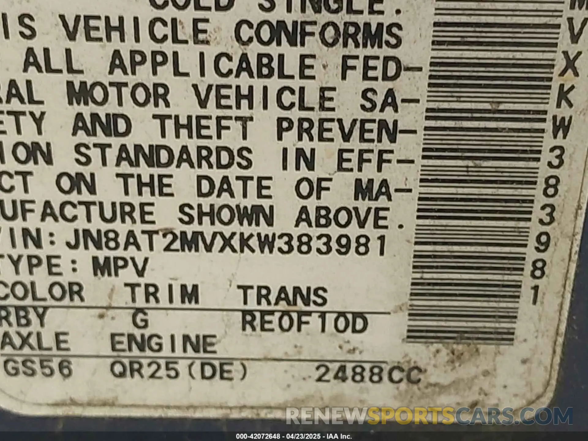 9 Photograph of a damaged car JN8AT2MVXKW383981 NISSAN ROGUE 2019
