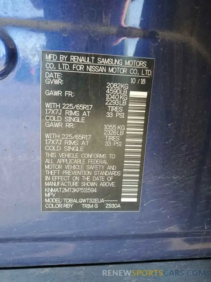 13 Photograph of a damaged car KNMAT2MT3KP511594 NISSAN ROGUE 2019