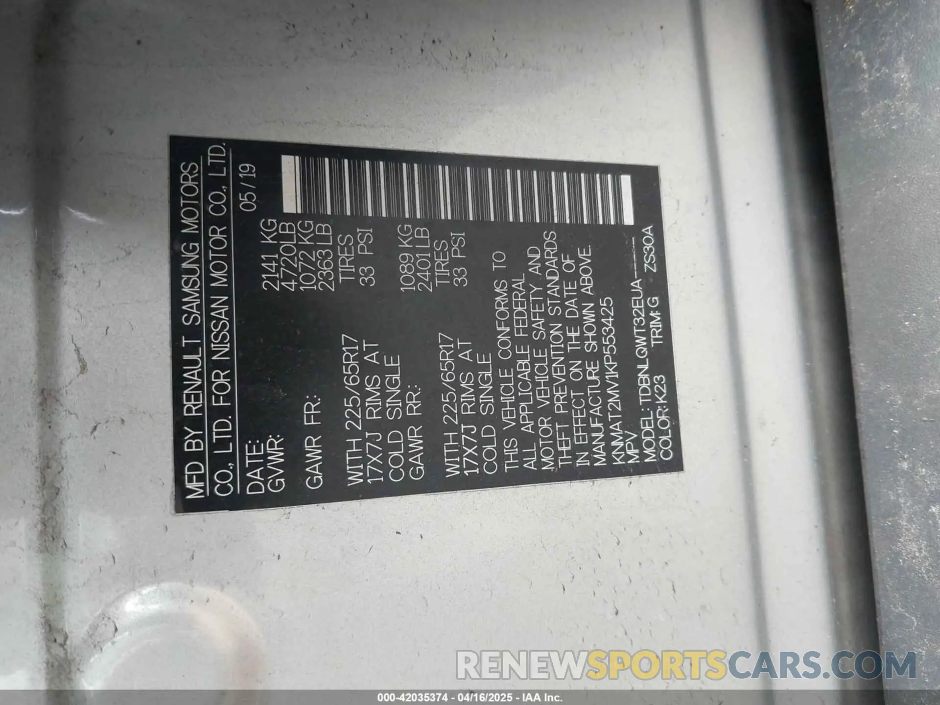 9 Photograph of a damaged car KNMAT2MV1KP553425 NISSAN ROGUE 2019
